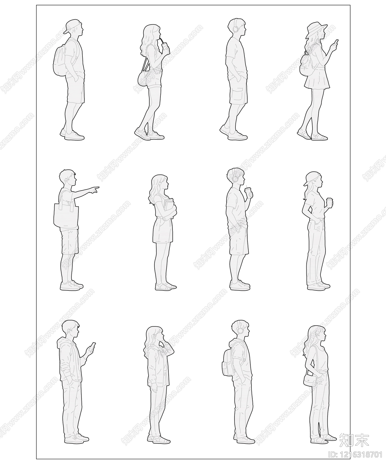 人物剪影库cad施工图下载【ID:1216318701】