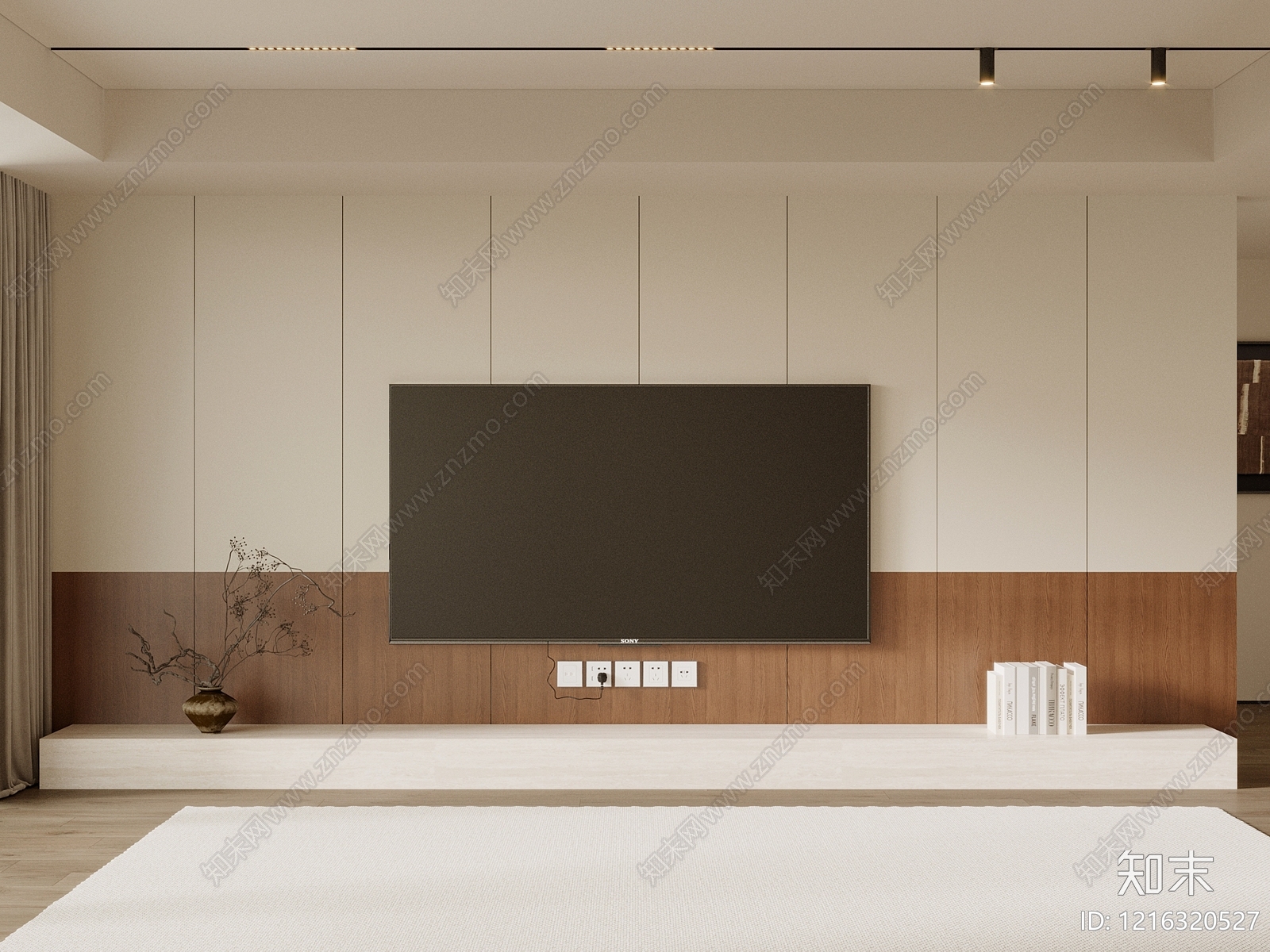 奶油风电视背景墙3D模型下载【ID:1216320527】