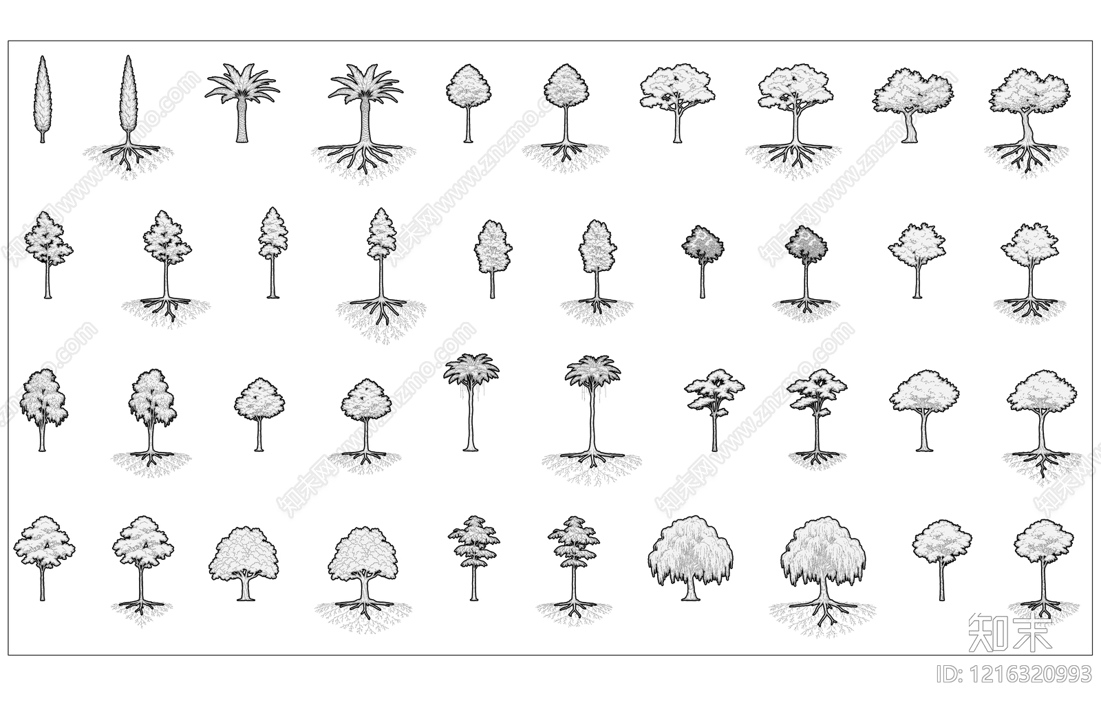 现代综合植物图库施工图下载【ID:1216320993】