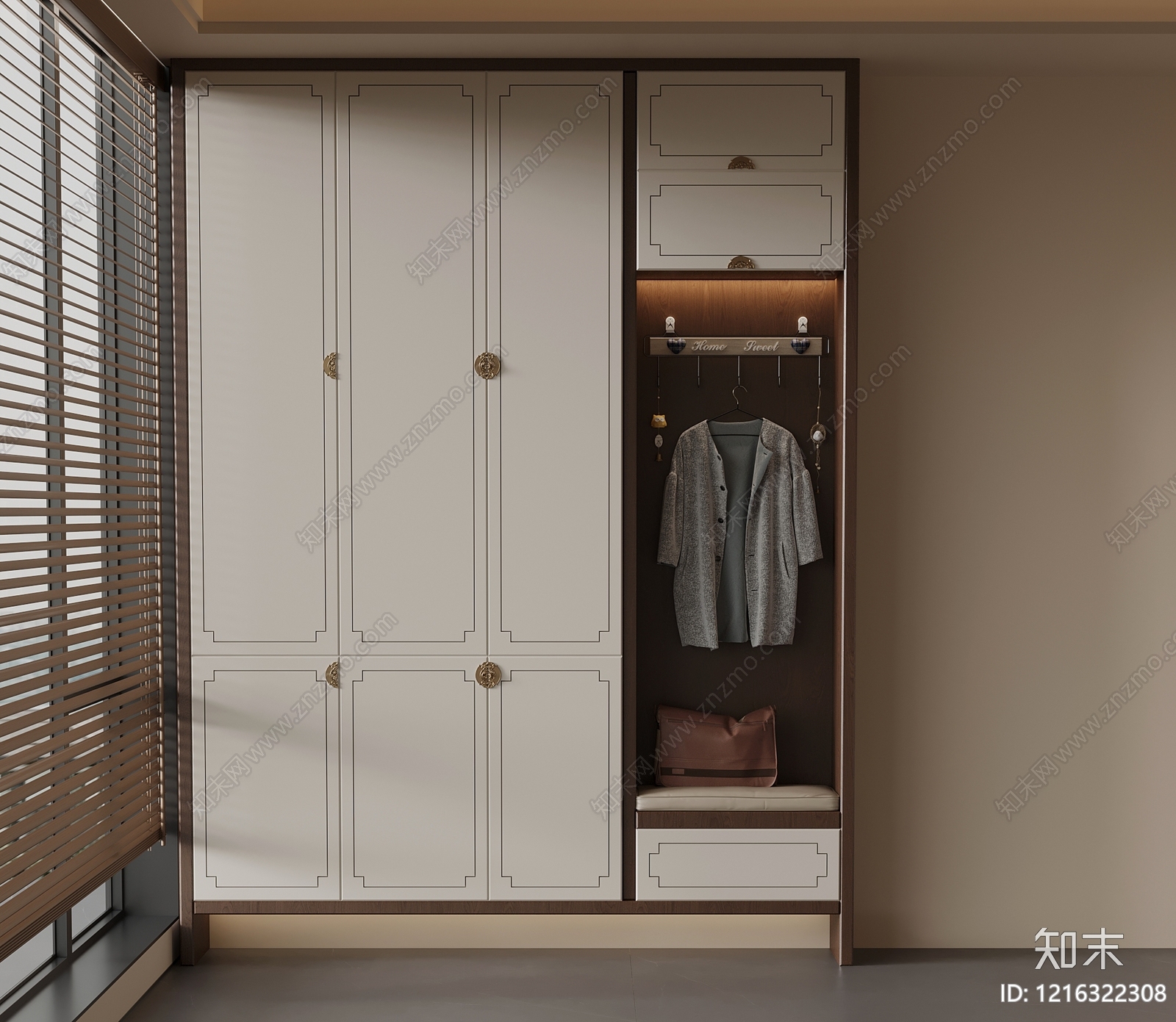 新中式玄关柜SU模型下载【ID:1216322308】