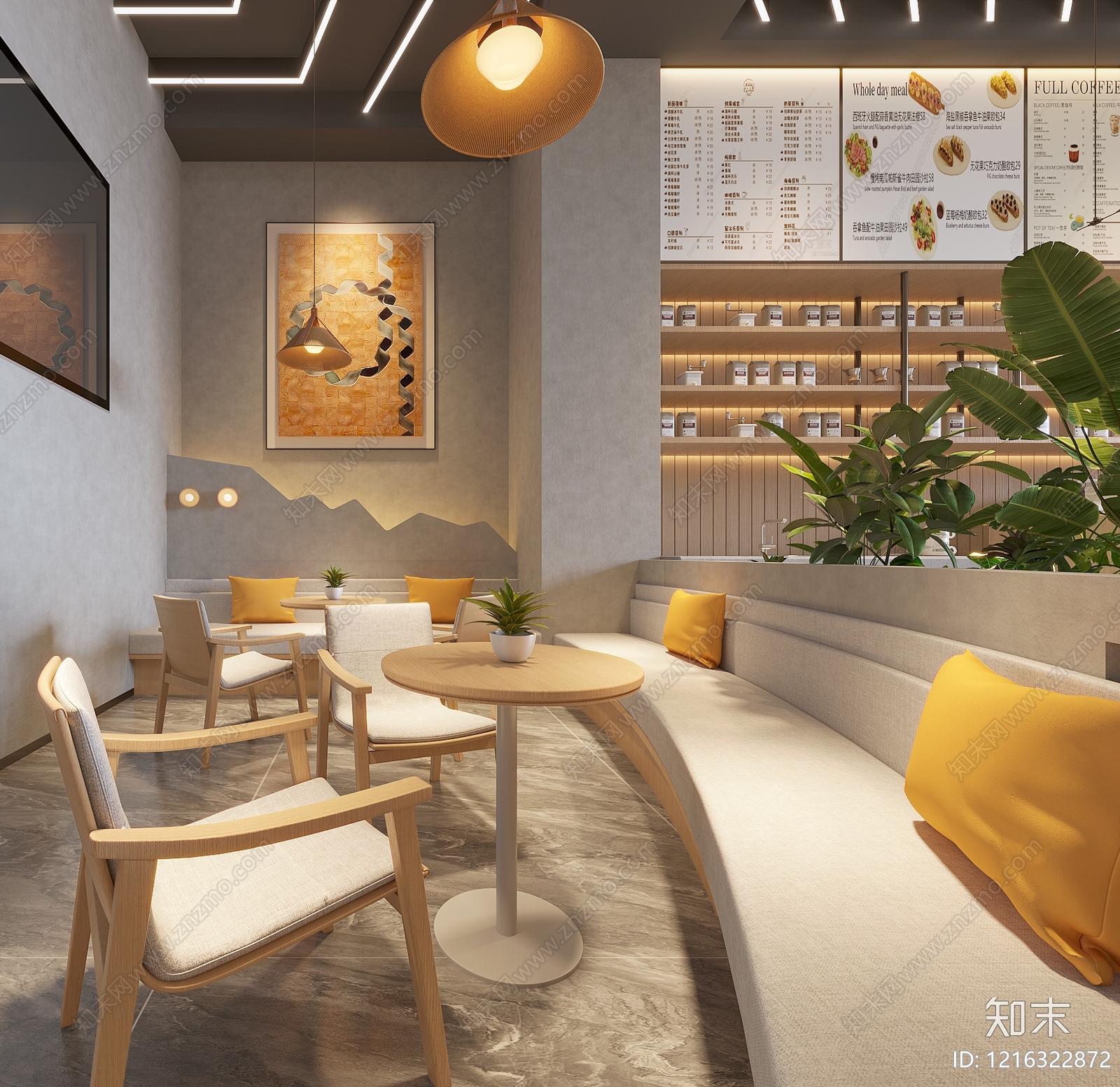 奶油风咖啡厅3D模型下载【ID:1216322872】