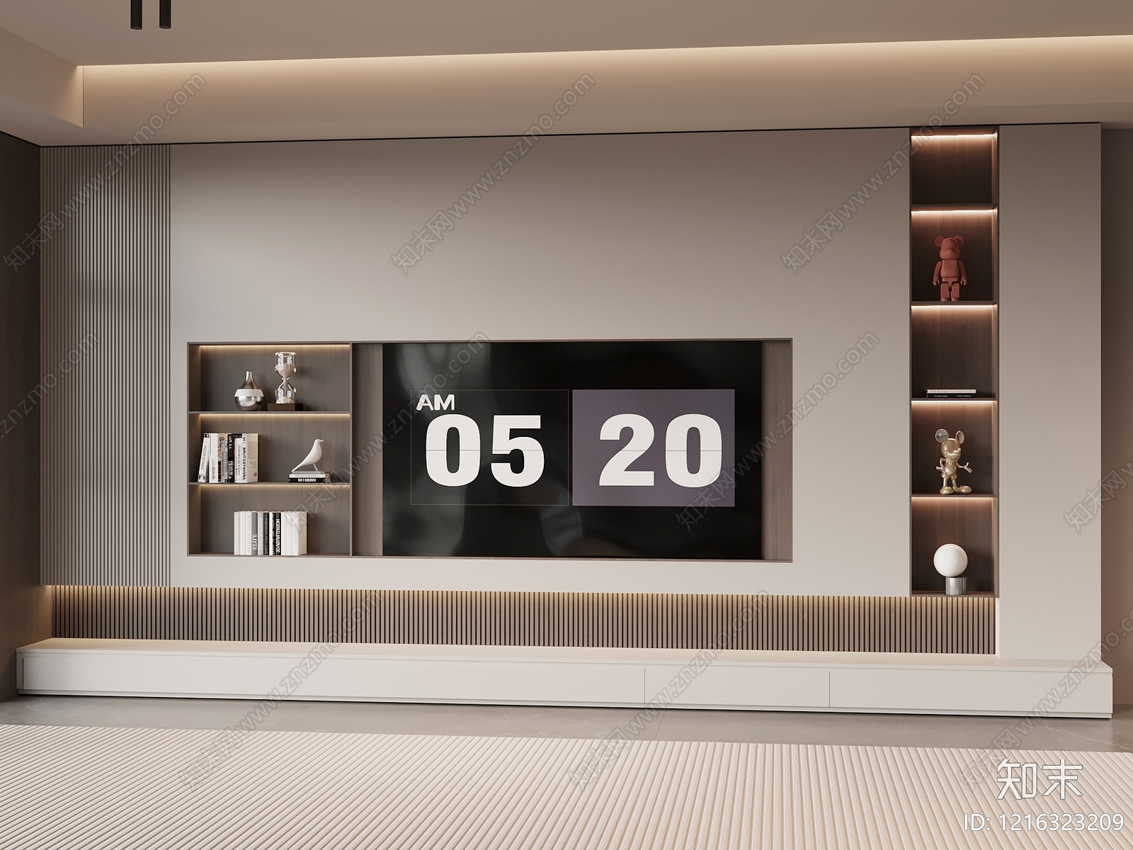 奶油风电视背景墙3D模型下载【ID:1216323209】