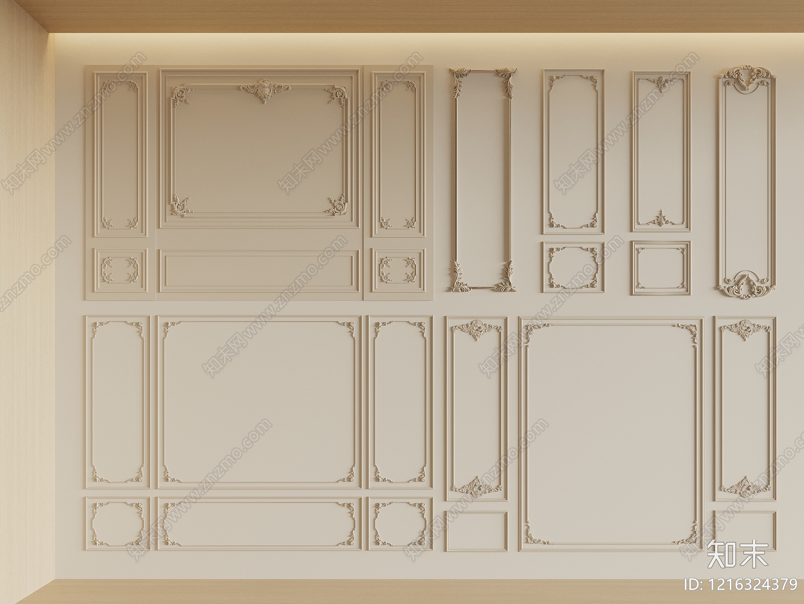 法式沙发背景墙3D模型下载【ID:1216324379】