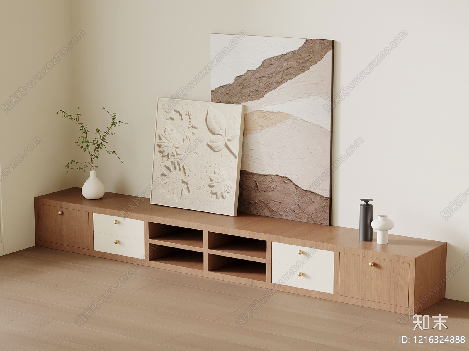原木奶油风储物柜3D模型下载【ID:1216324888】