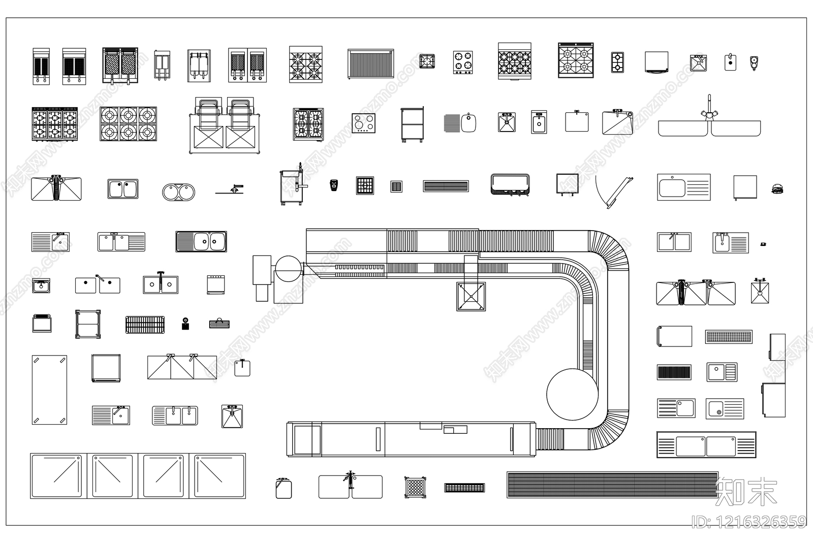 现代厨房设施施工图下载【ID:1216326359】