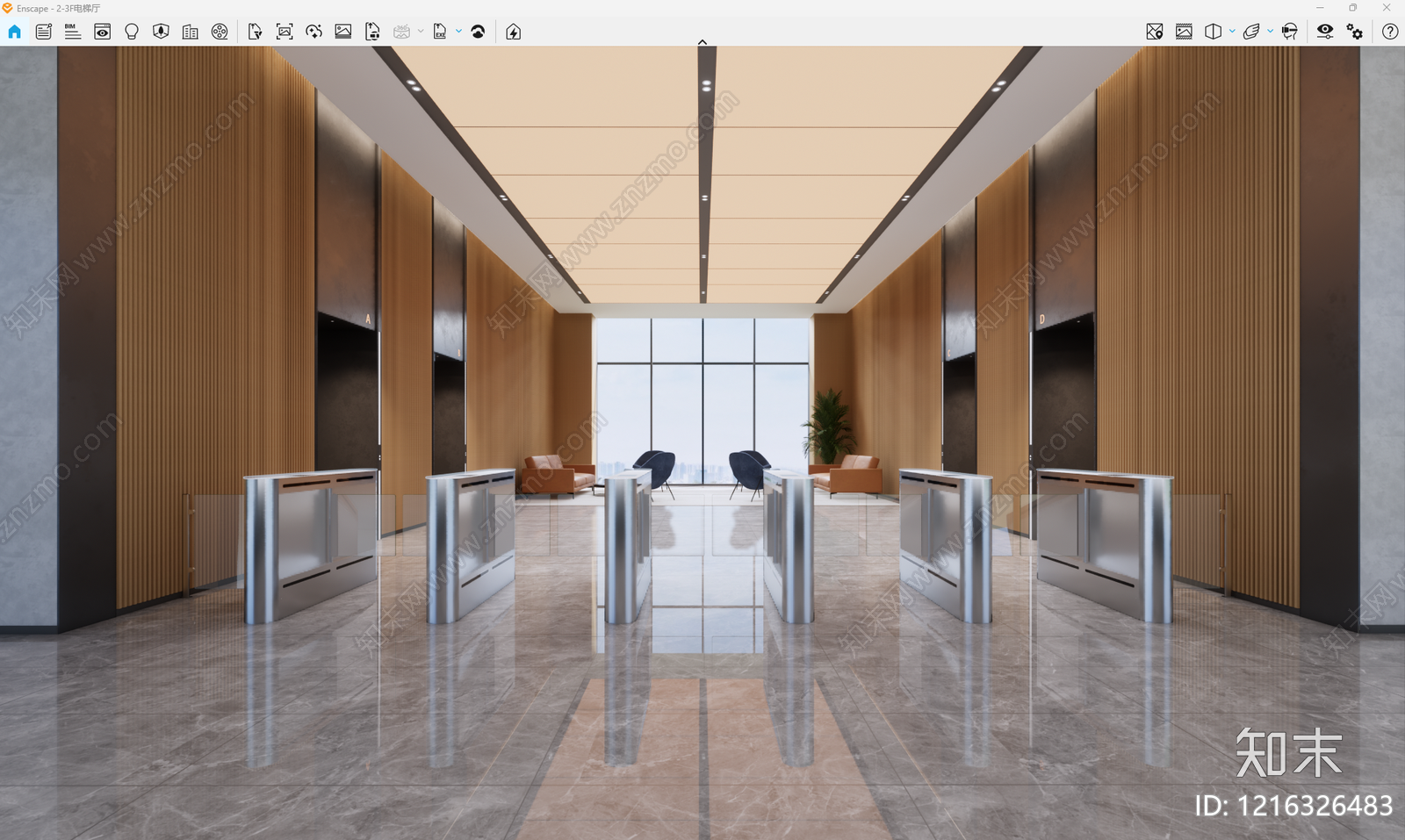 现代简约办公大堂SU模型下载【ID:1216326483】