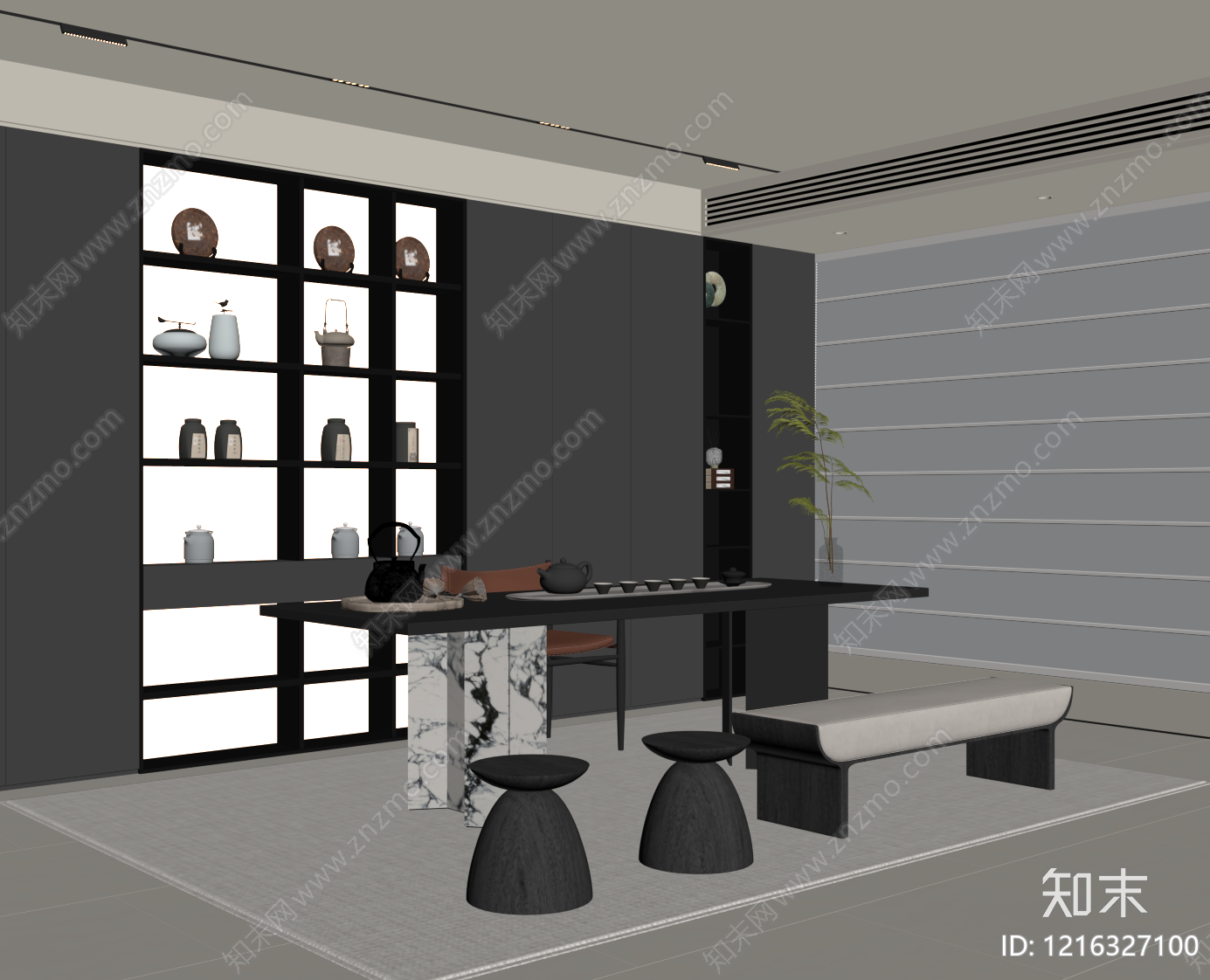 新中式茶室SU模型下载【ID:1216327100】