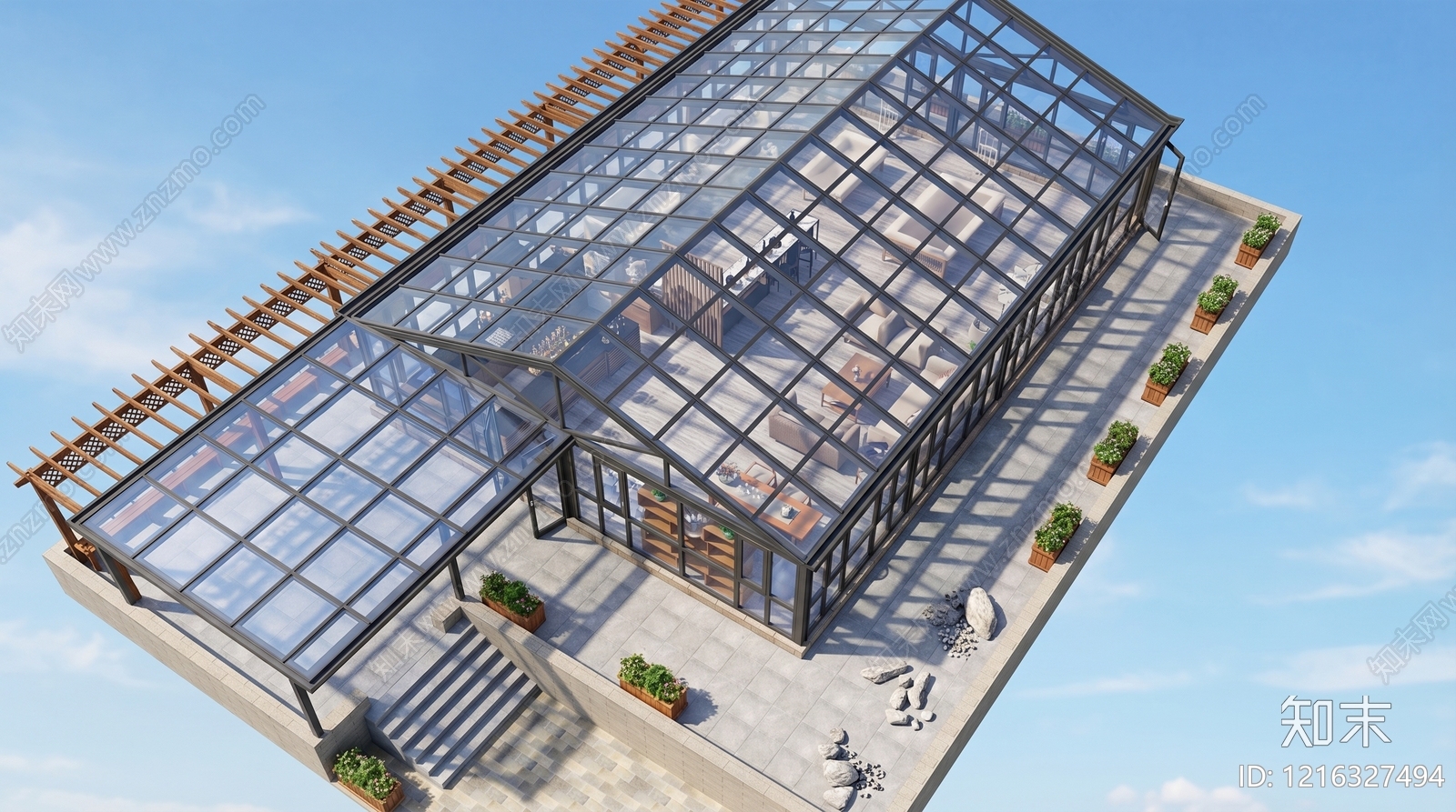 现代简约民宿建筑SU模型下载【ID:1216327494】
