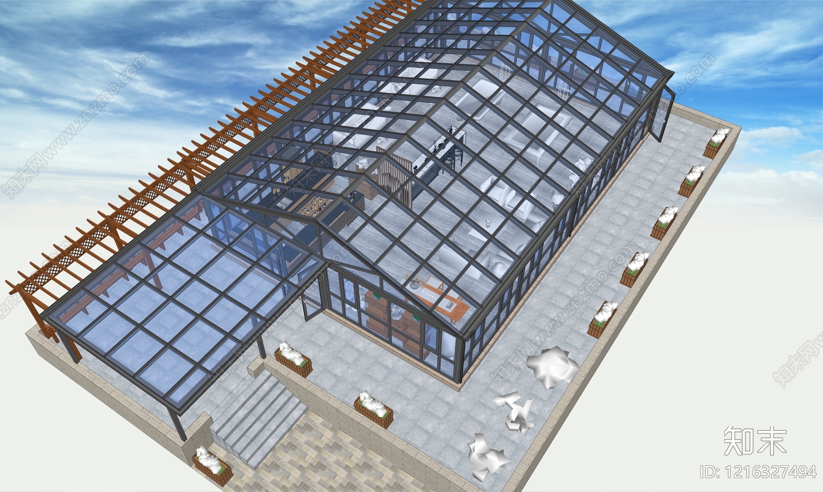 现代简约民宿建筑SU模型下载【ID:1216327494】