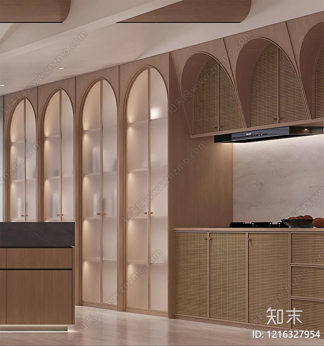 奶油风开放式厨房3D模型下载【ID:1216327954】
