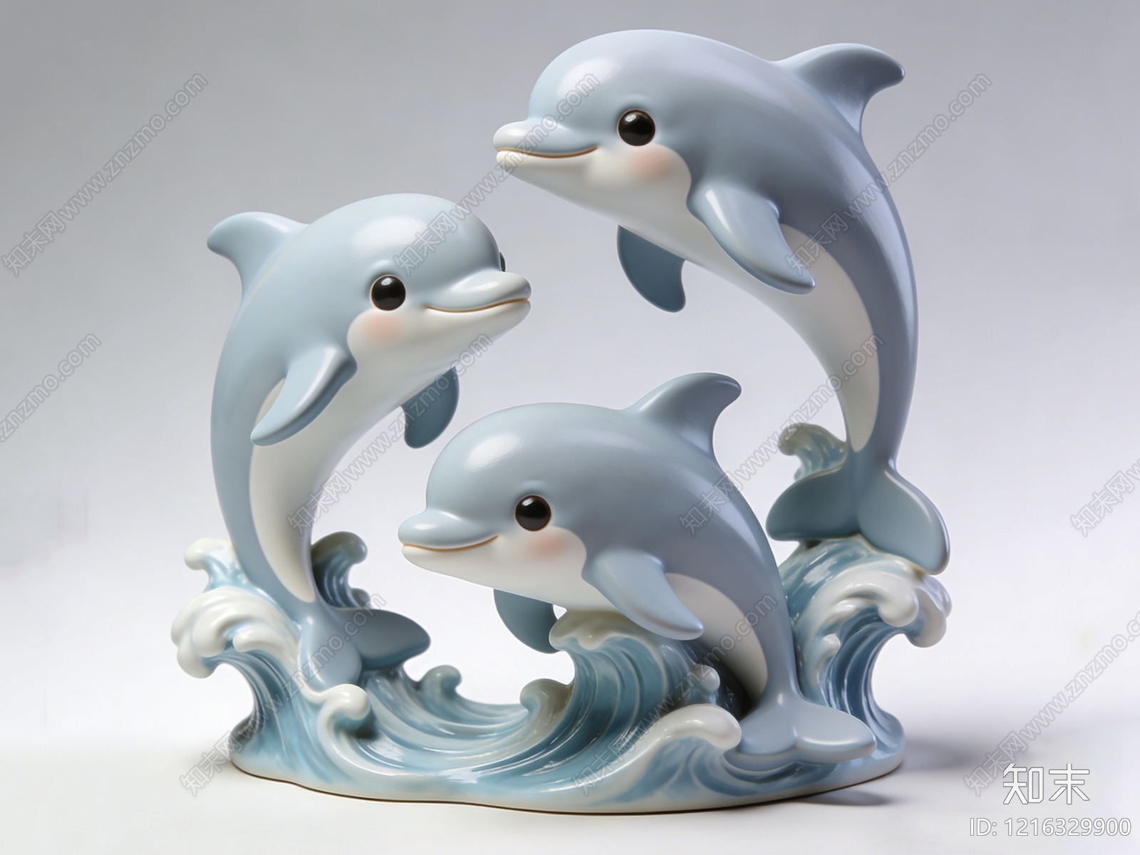 治愈系卡通陶瓷风雕塑摆件3D模型渲染效果图