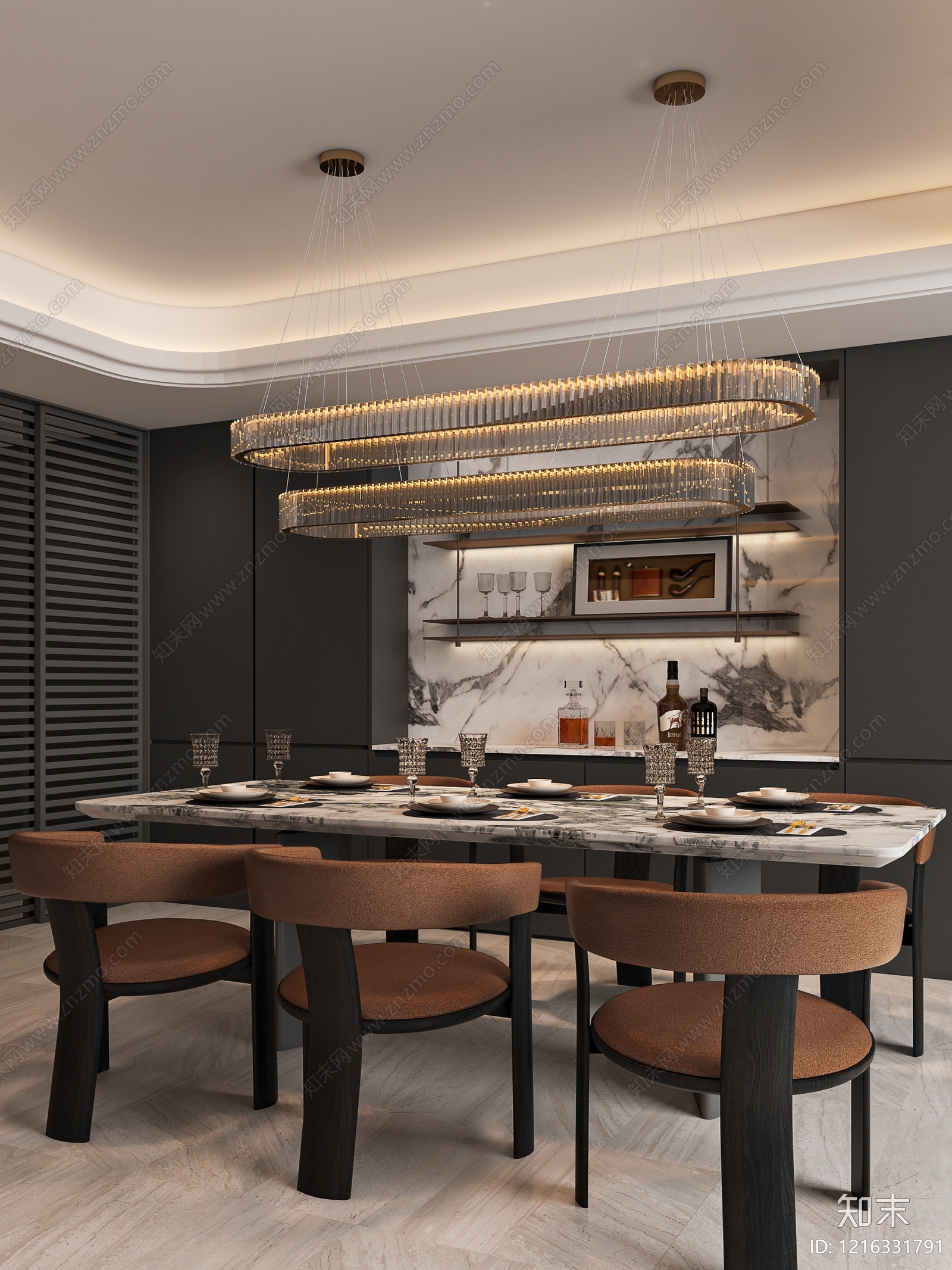 现代轻奢家居餐厅3D模型下载【ID:1216331791】