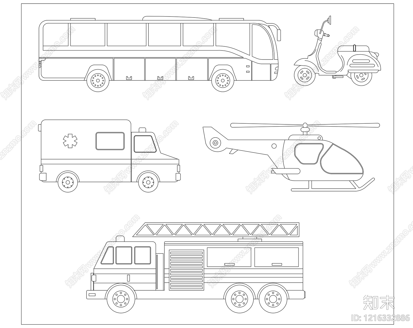 现代交通工具图库施工图下载【ID:1216332886】