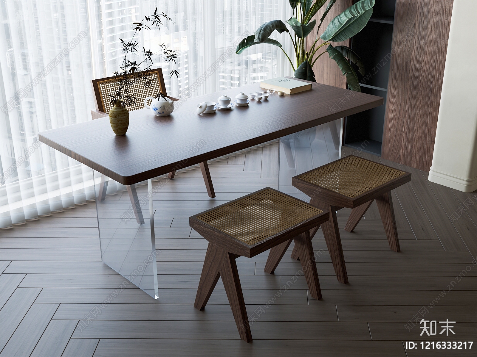 新中式茶桌椅3D模型下载【ID:1216333217】
