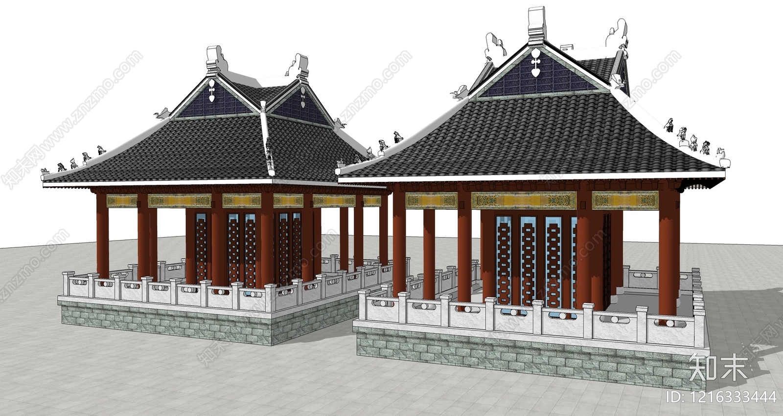 新中式古建筑SU模型下载【ID:1216333444】