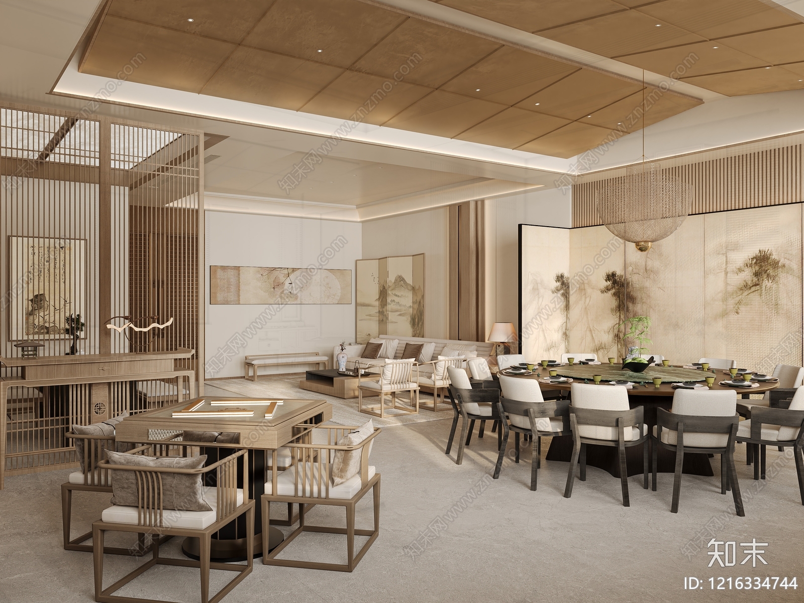 新中式包厢3D模型下载【ID:1216334744】