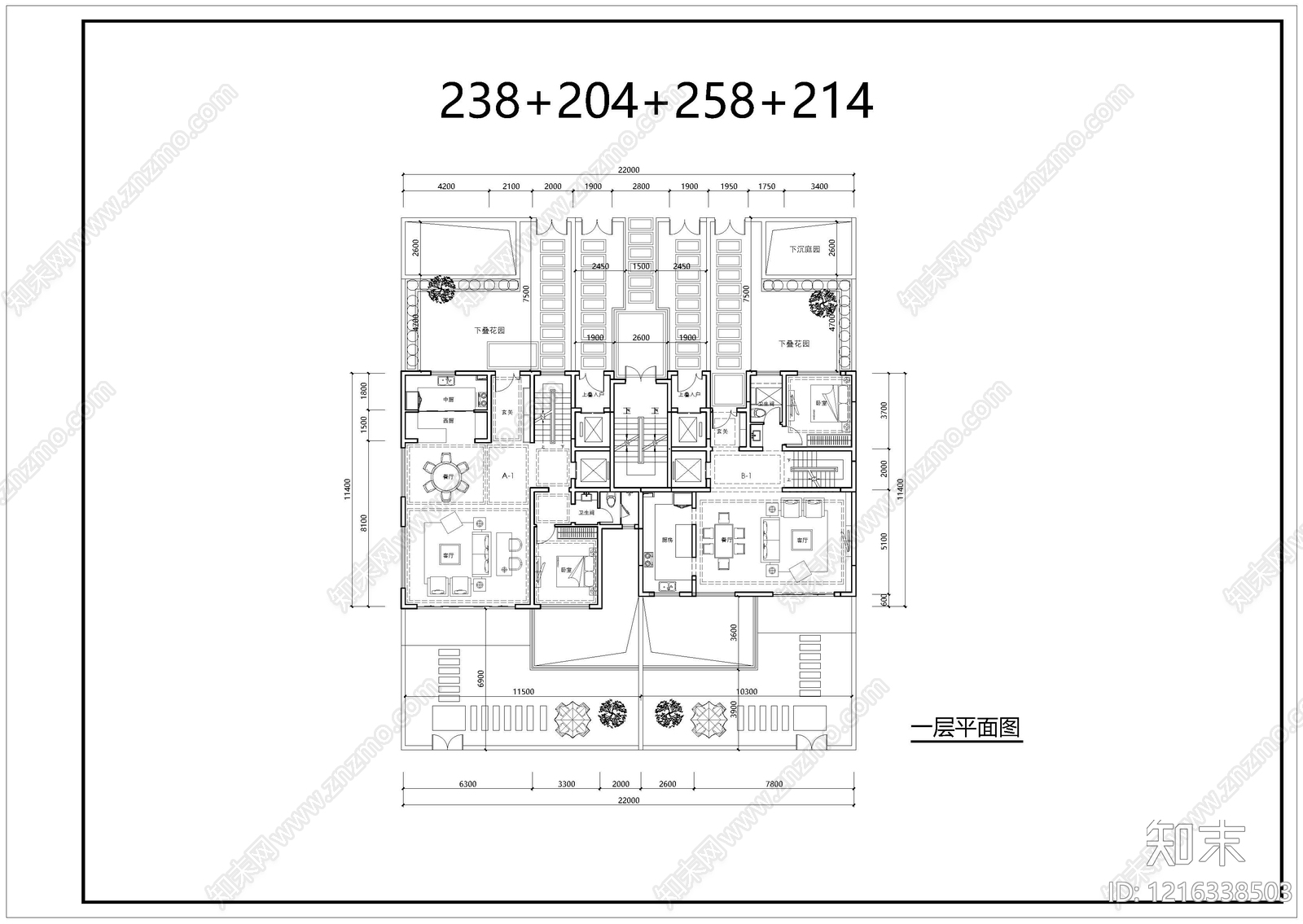 现代住宅楼建筑施工图下载【ID:1216338503】