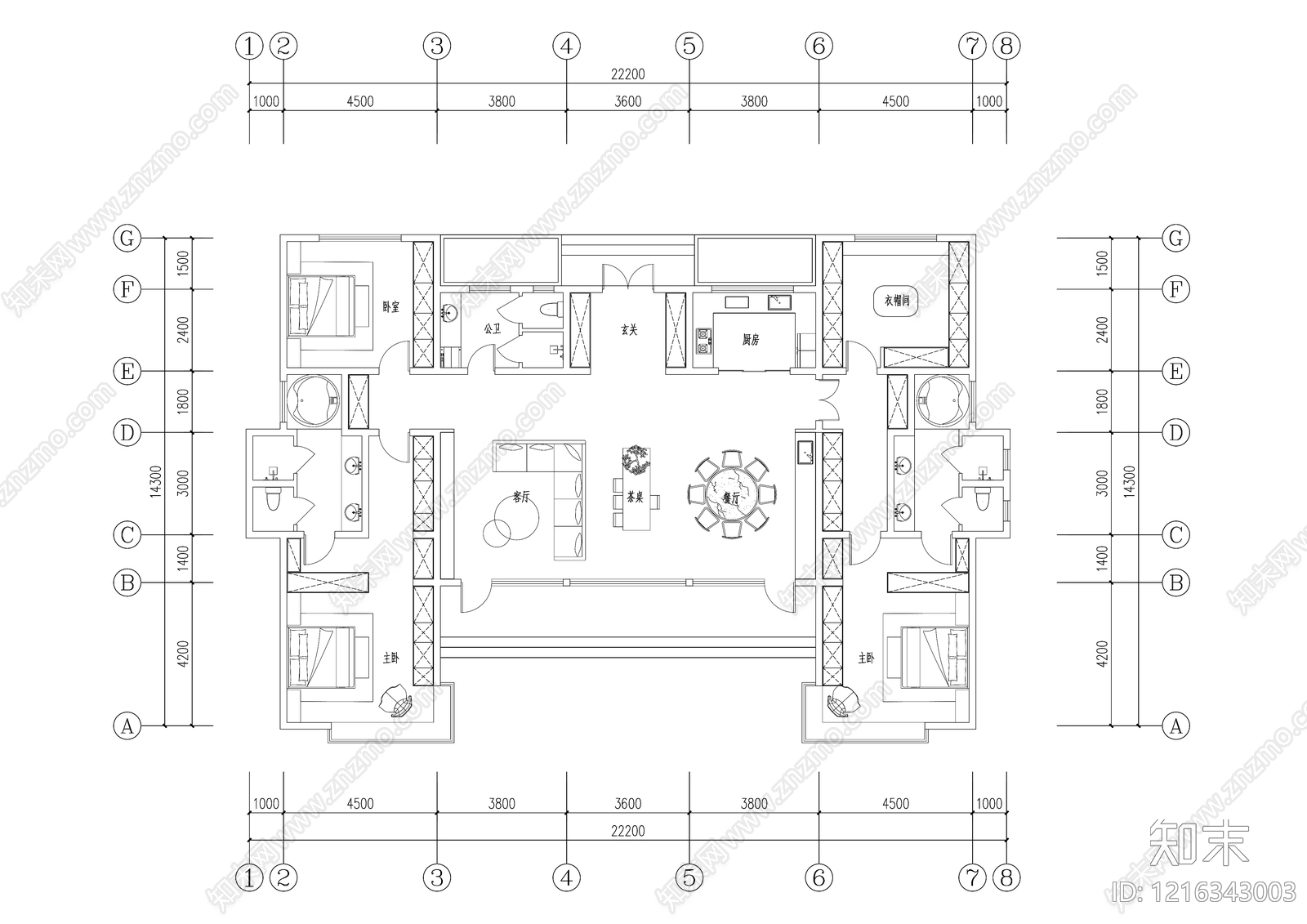 现代别墅建筑cad施工图下载【ID:1216343003】