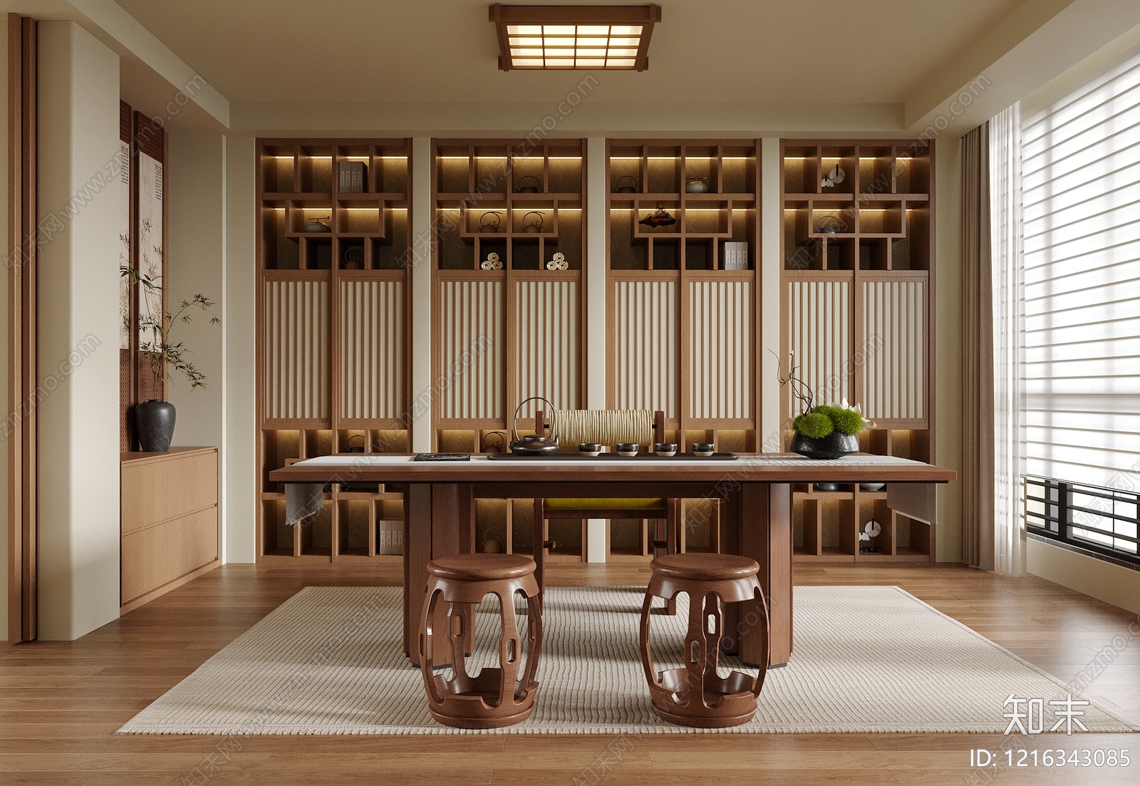 新中式茶室SU模型下载【ID:1216343085】