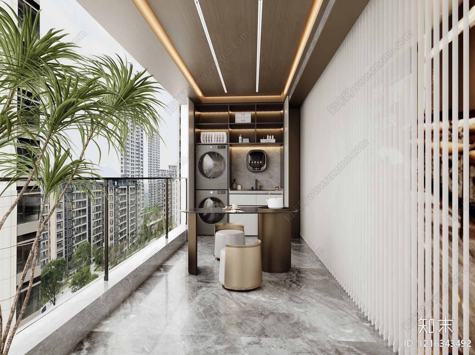 现代轻奢阳台3D模型下载【ID:1216343492】