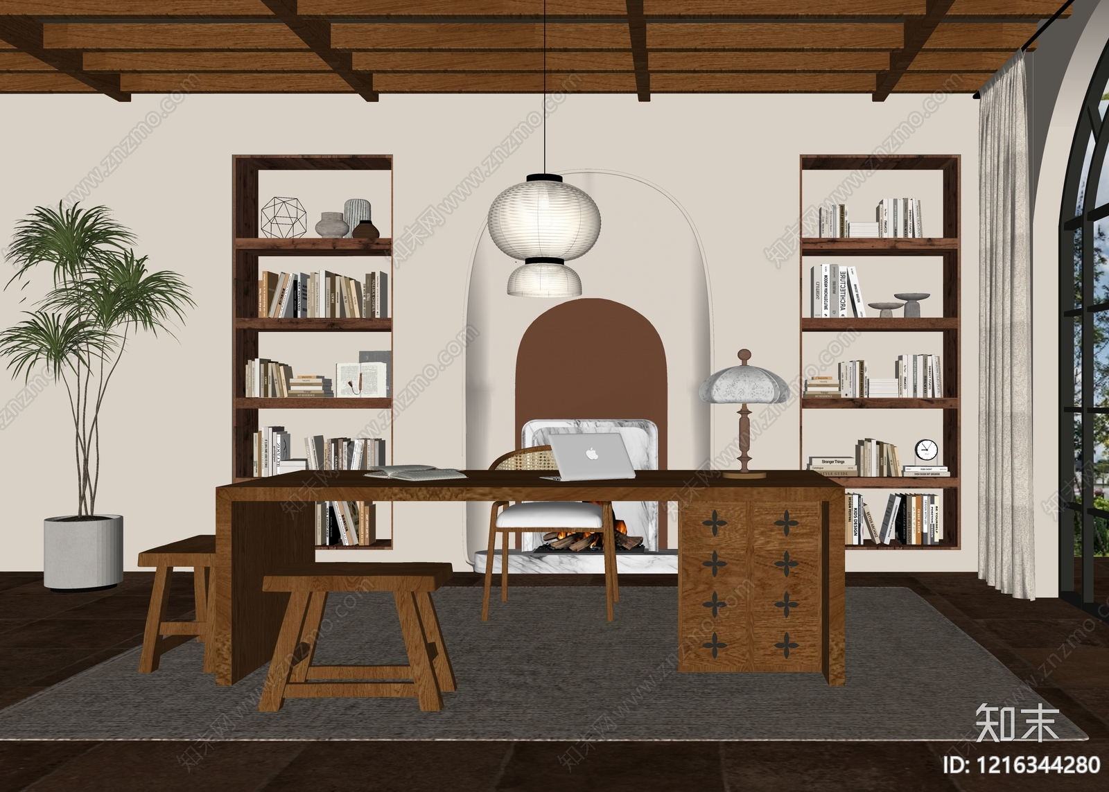 中古风书房SU模型下载【ID:1216344280】