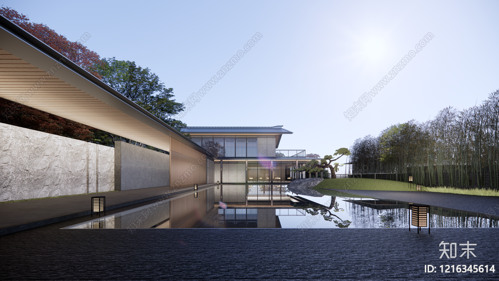 新中式售楼处建筑SU模型下载【ID:1216345614】