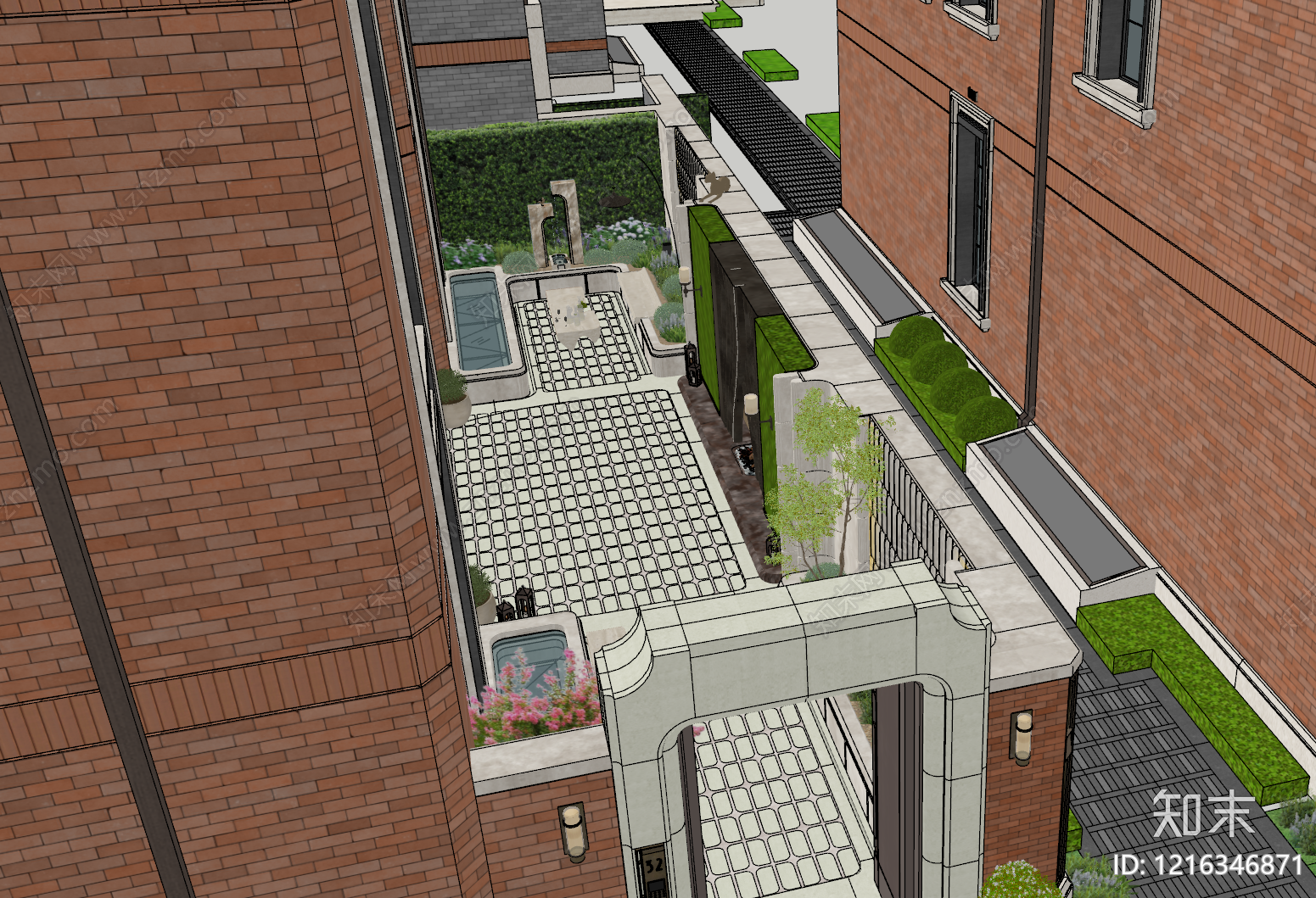 新古典主义别墅庭院SU模型下载【ID:1216346871】