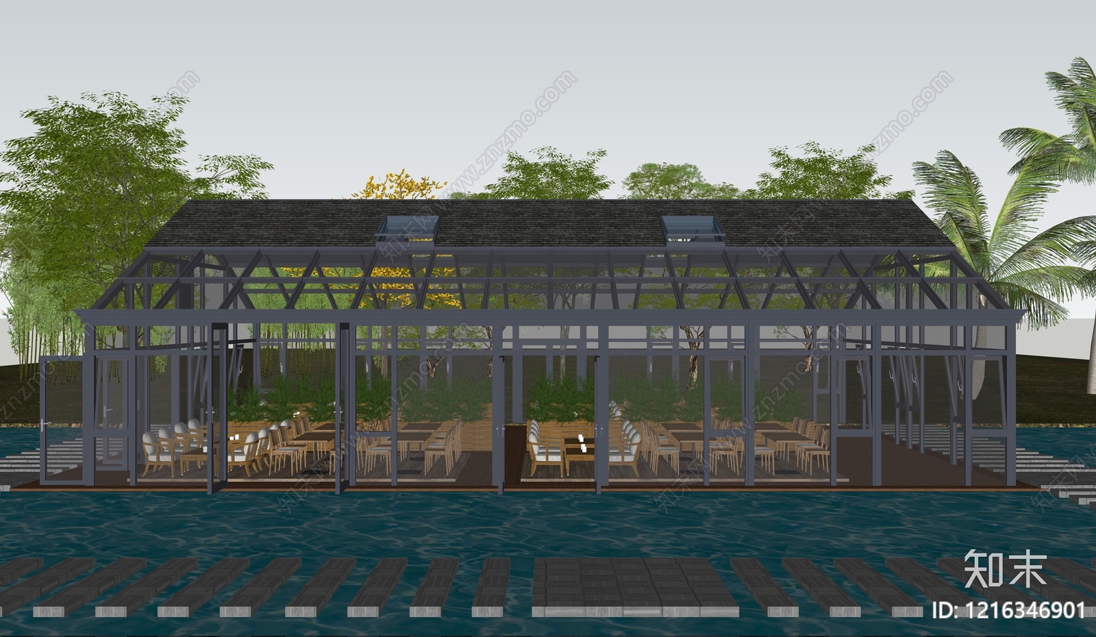 现代主义餐饮建筑SU模型下载【ID:1216346901】