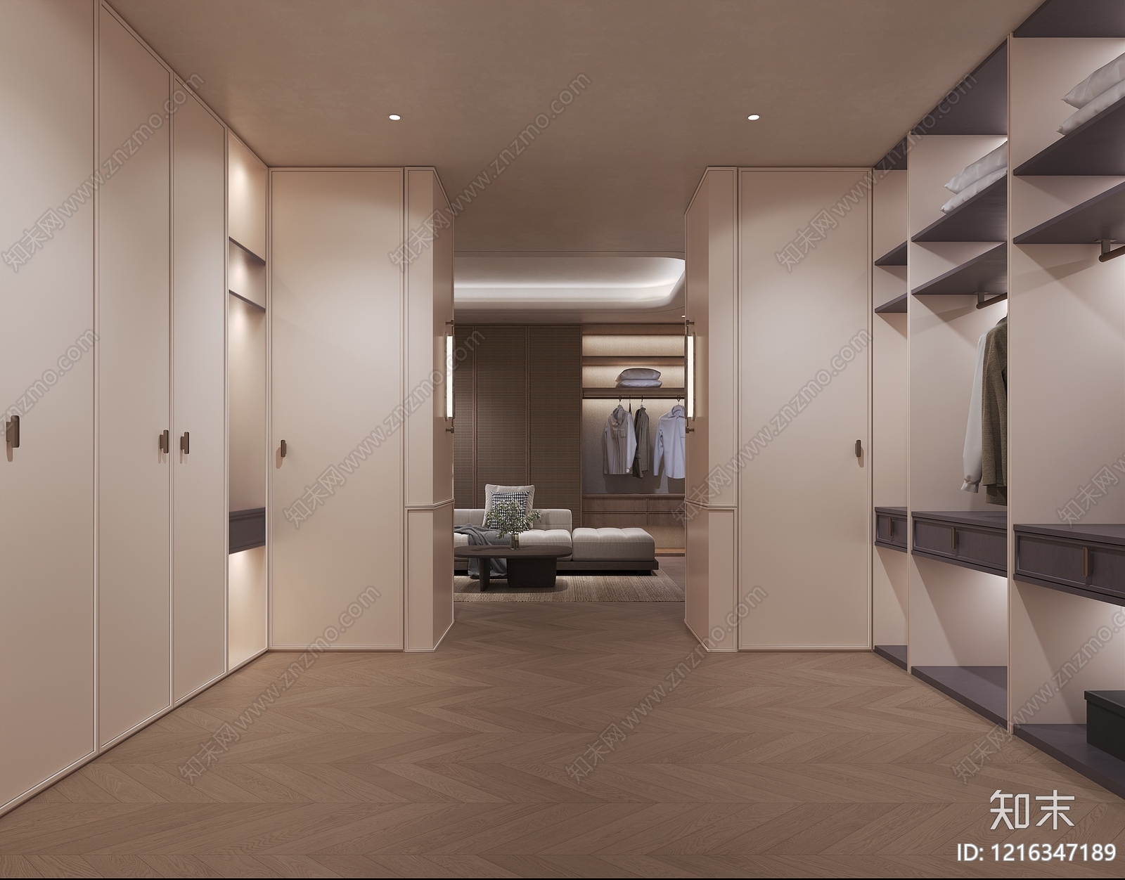 奶油风衣帽间3D模型下载【ID:1216347189】