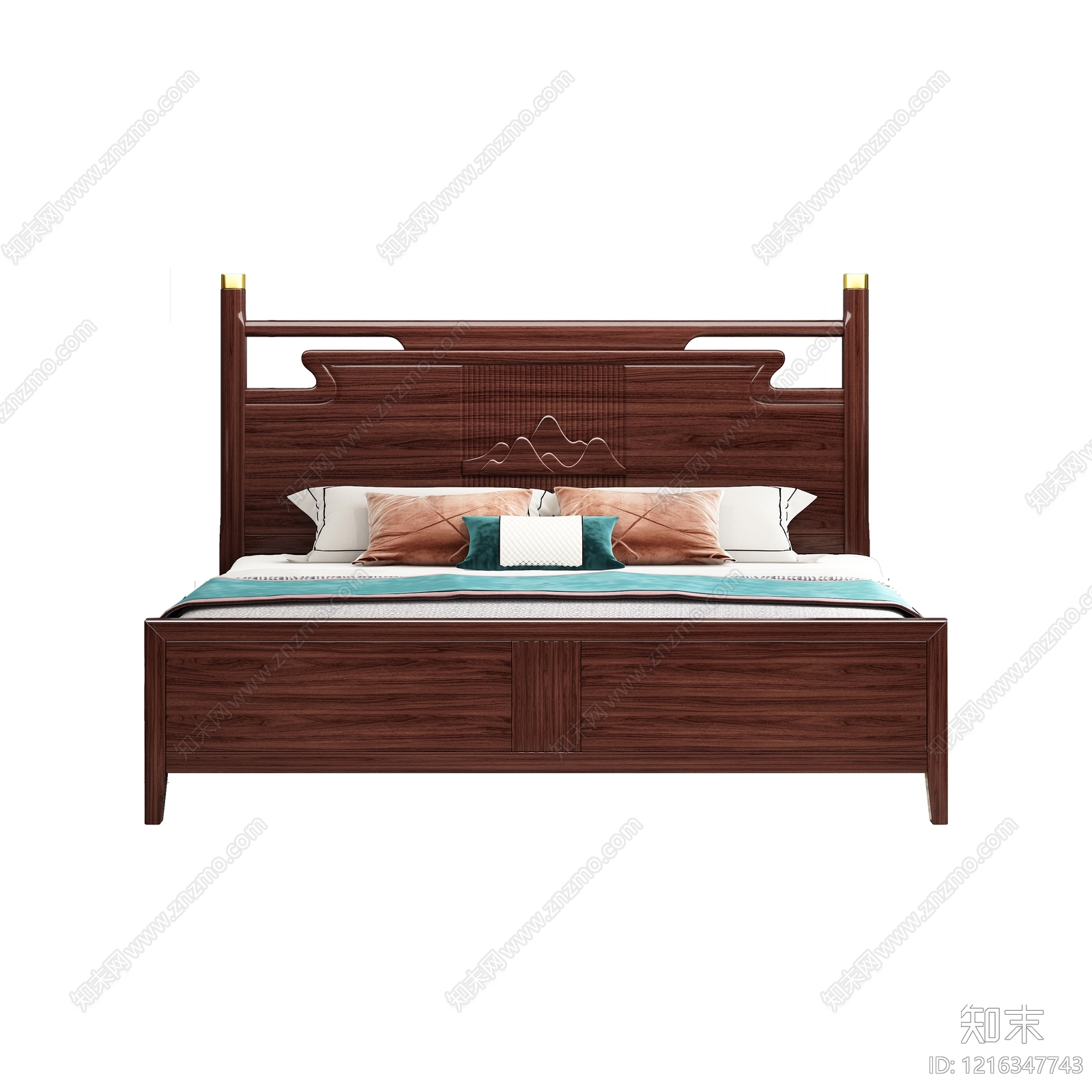 新中式双人床3D模型下载【ID:1216347743】