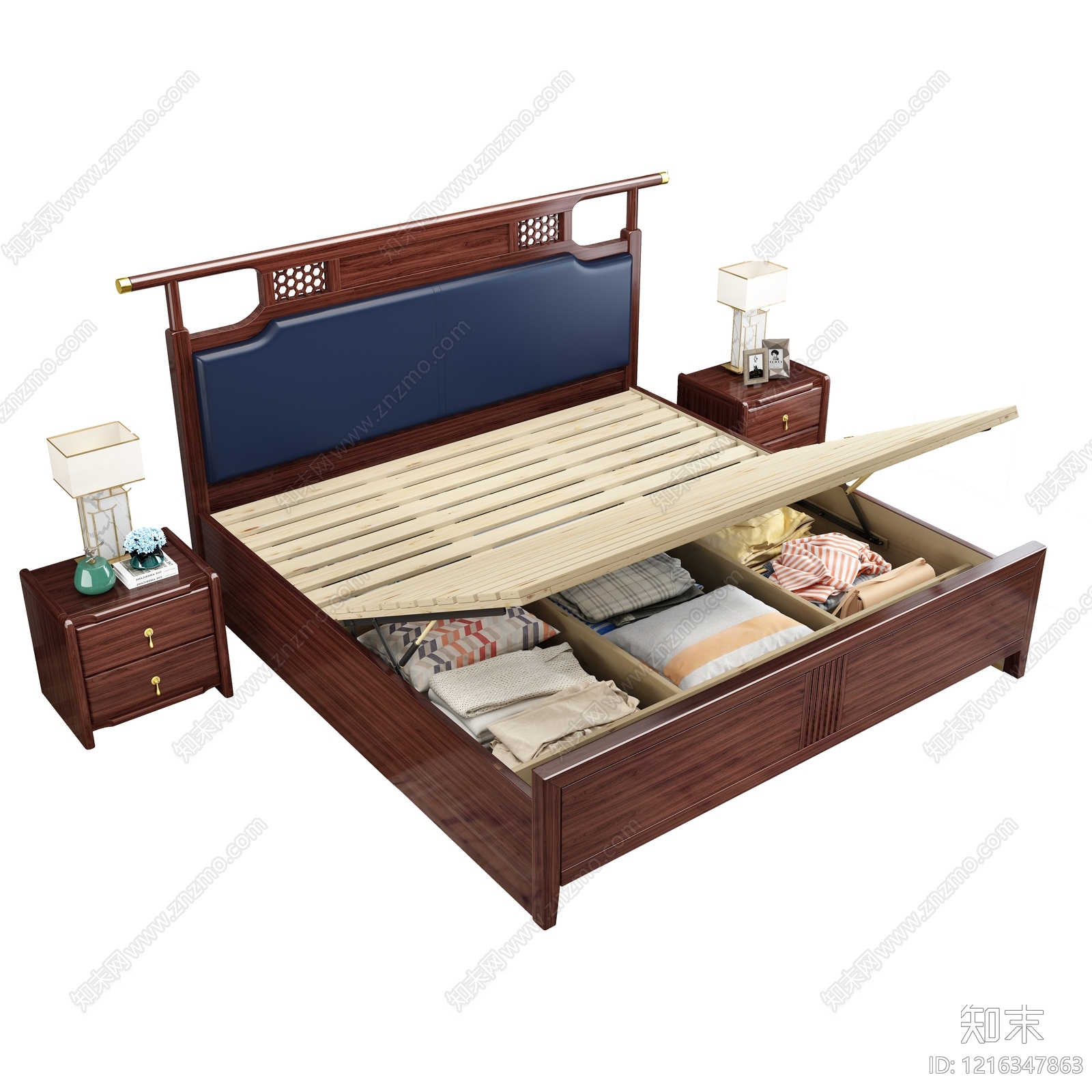 新中式双人床3D模型下载【ID:1216347863】