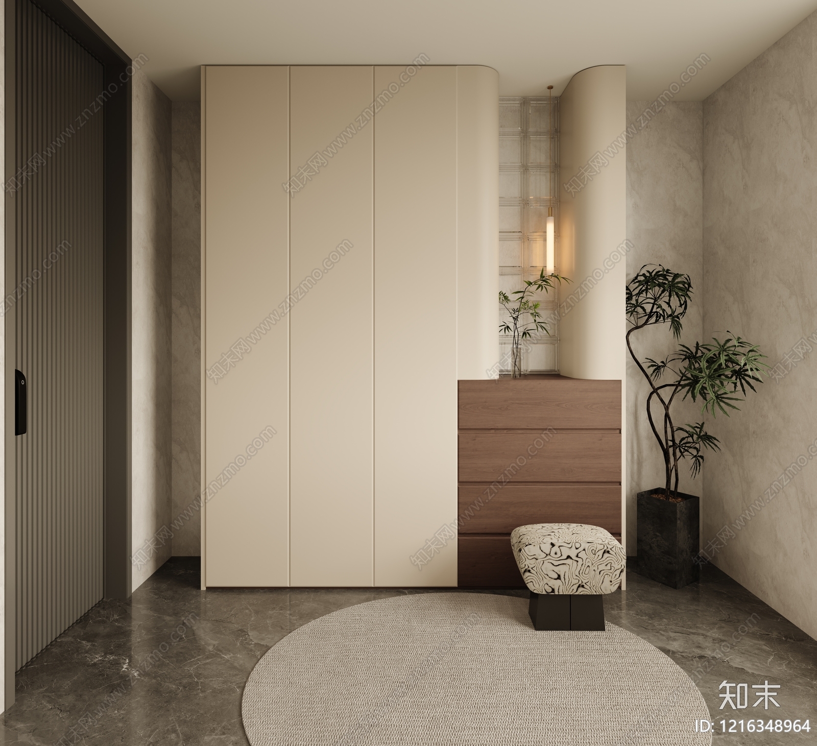 奶油风玄关3D模型下载【ID:1216348964】