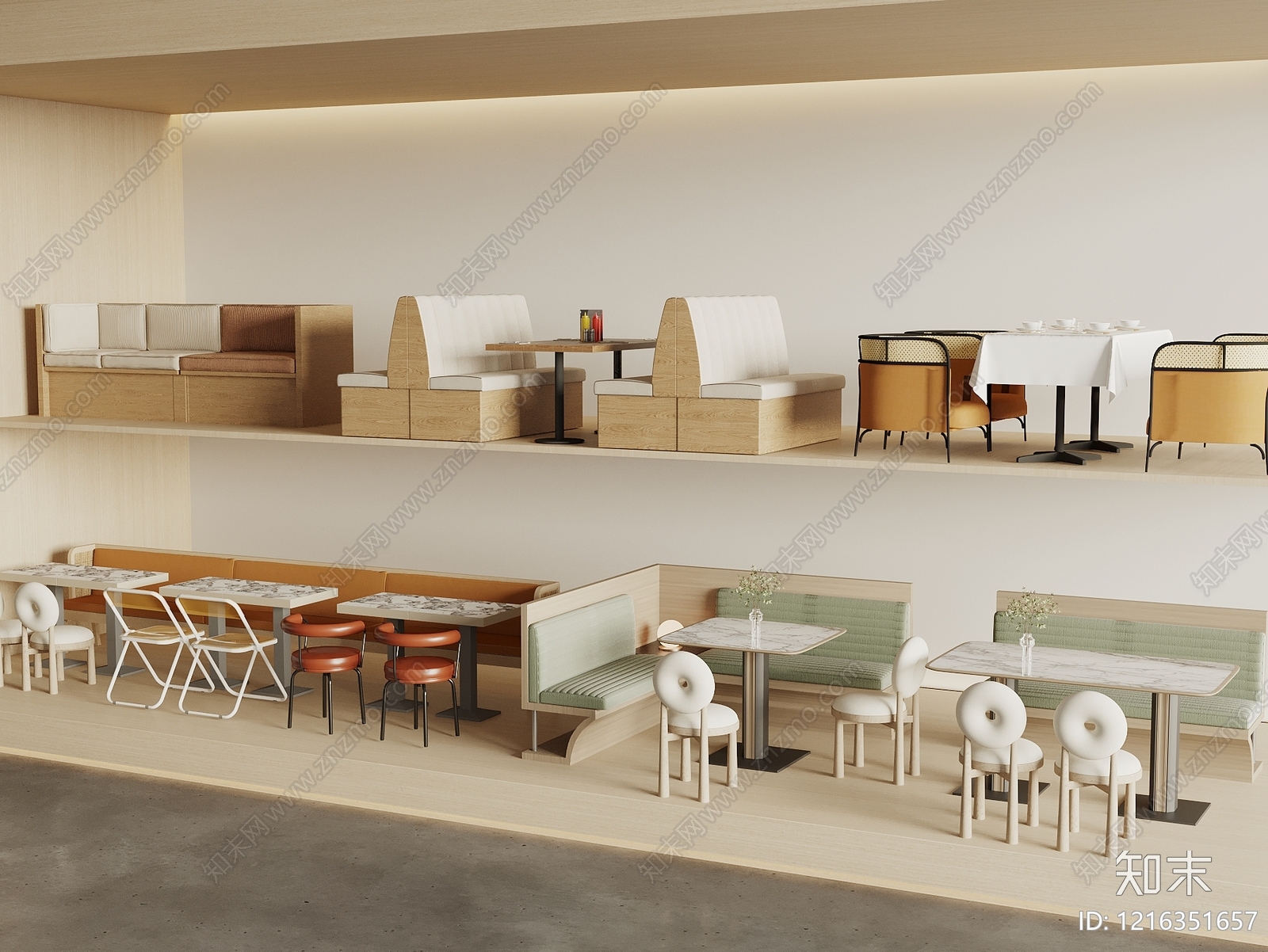 奶油风卡座沙发3D模型下载【ID:1216351657】
