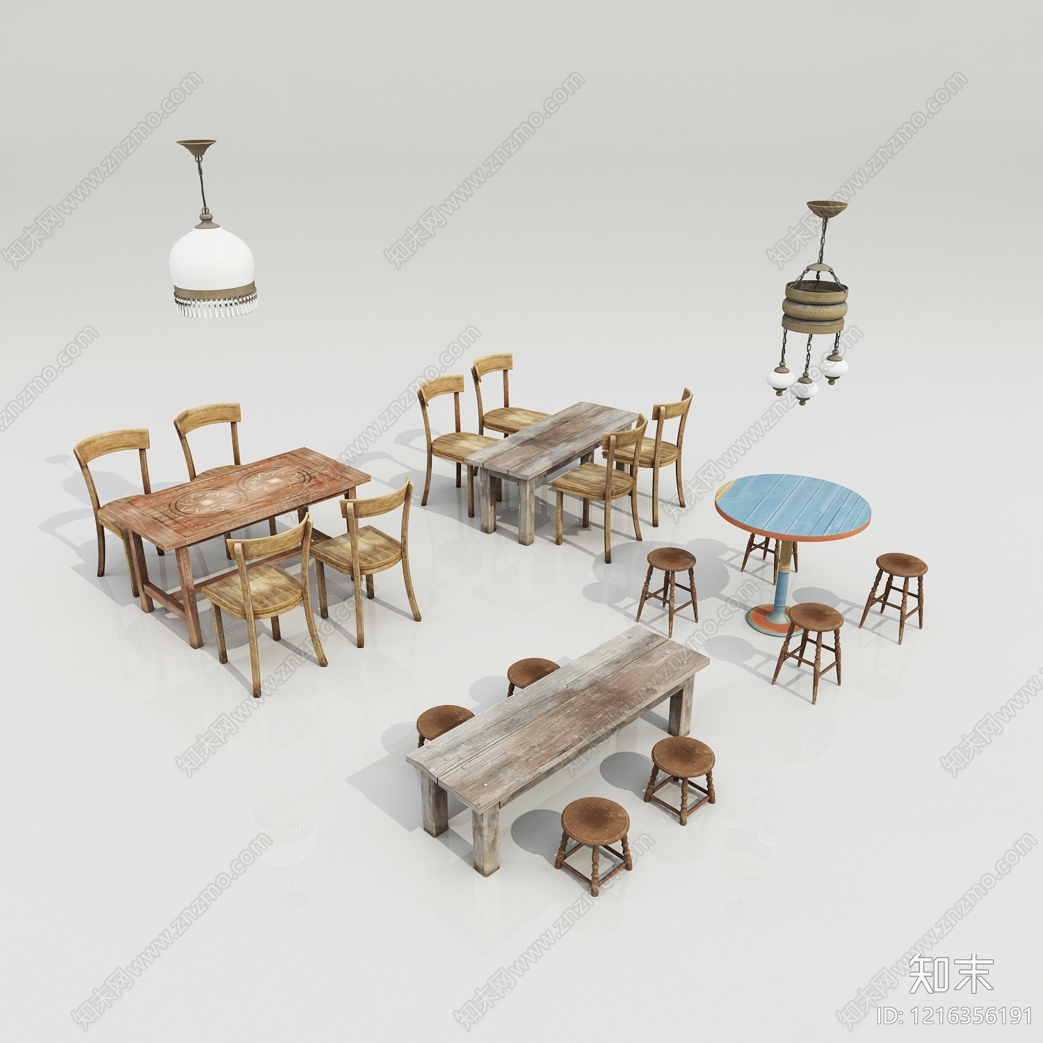 复古餐桌椅3D模型下载【ID:1216356191】