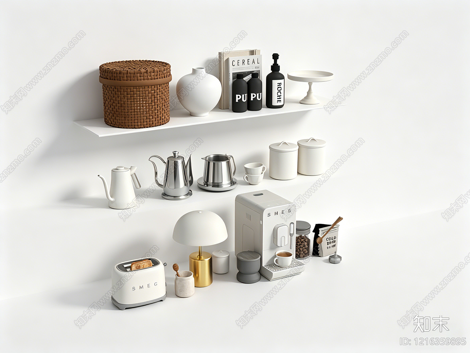 奶油风厨房用品组合SU模型下载【ID:1216359895】