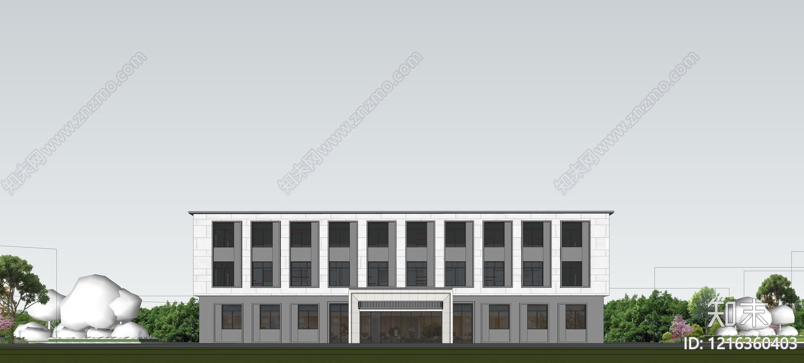新中式办公楼SU模型下载【ID:1216360403】