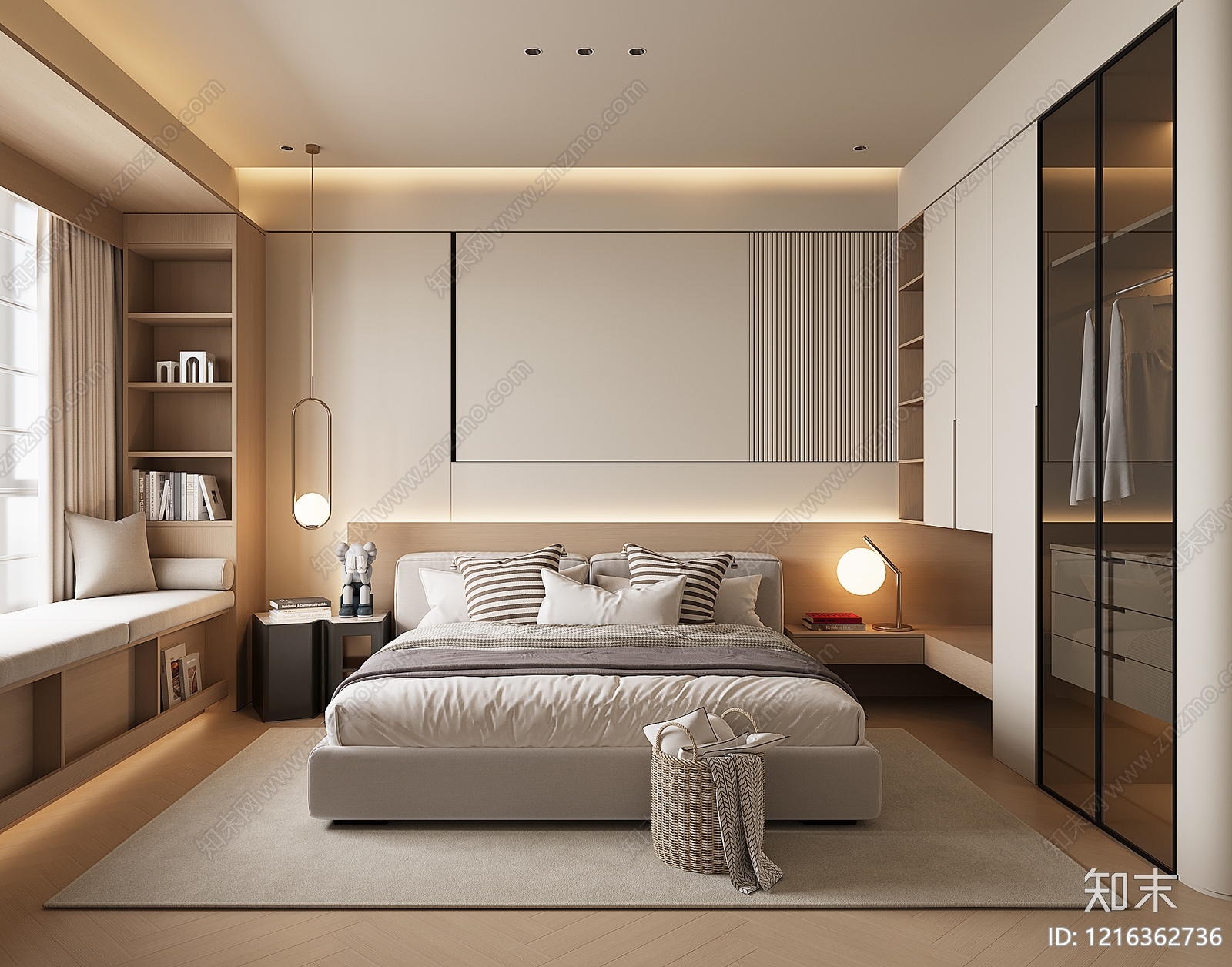 奶油风家居卧室3D模型下载【ID:1216362736】