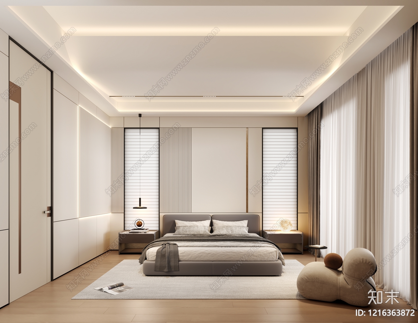现代简约主卧3D模型下载【ID:1216363872】