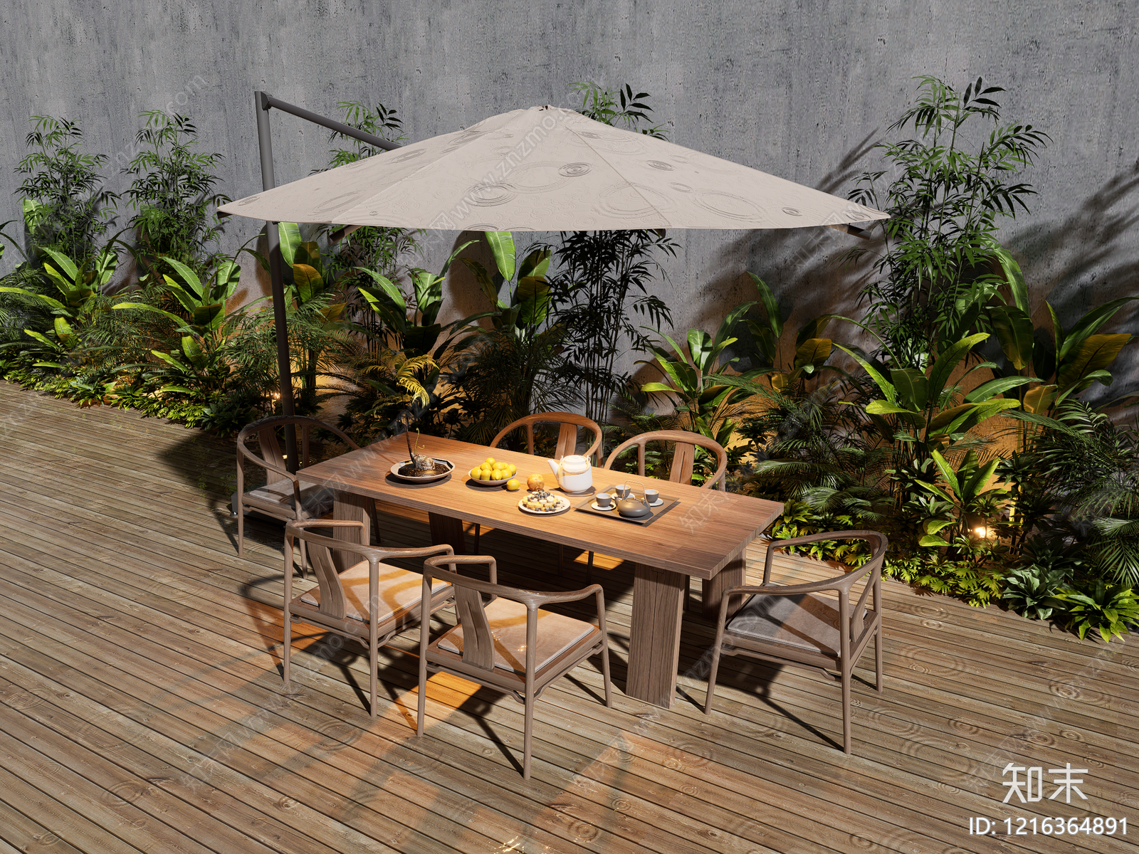 新中式户外桌椅SU模型下载【ID:1216364891】