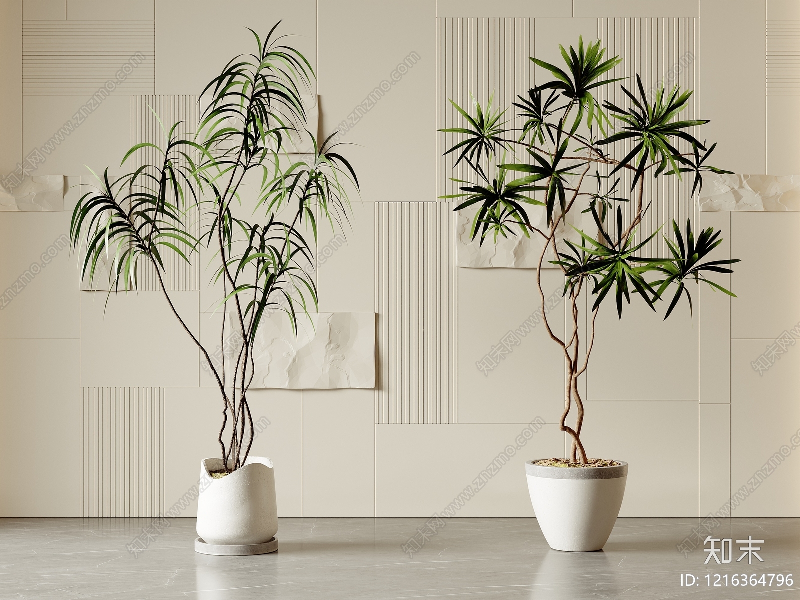 奶油风盆栽3D模型下载【ID:1216364796】