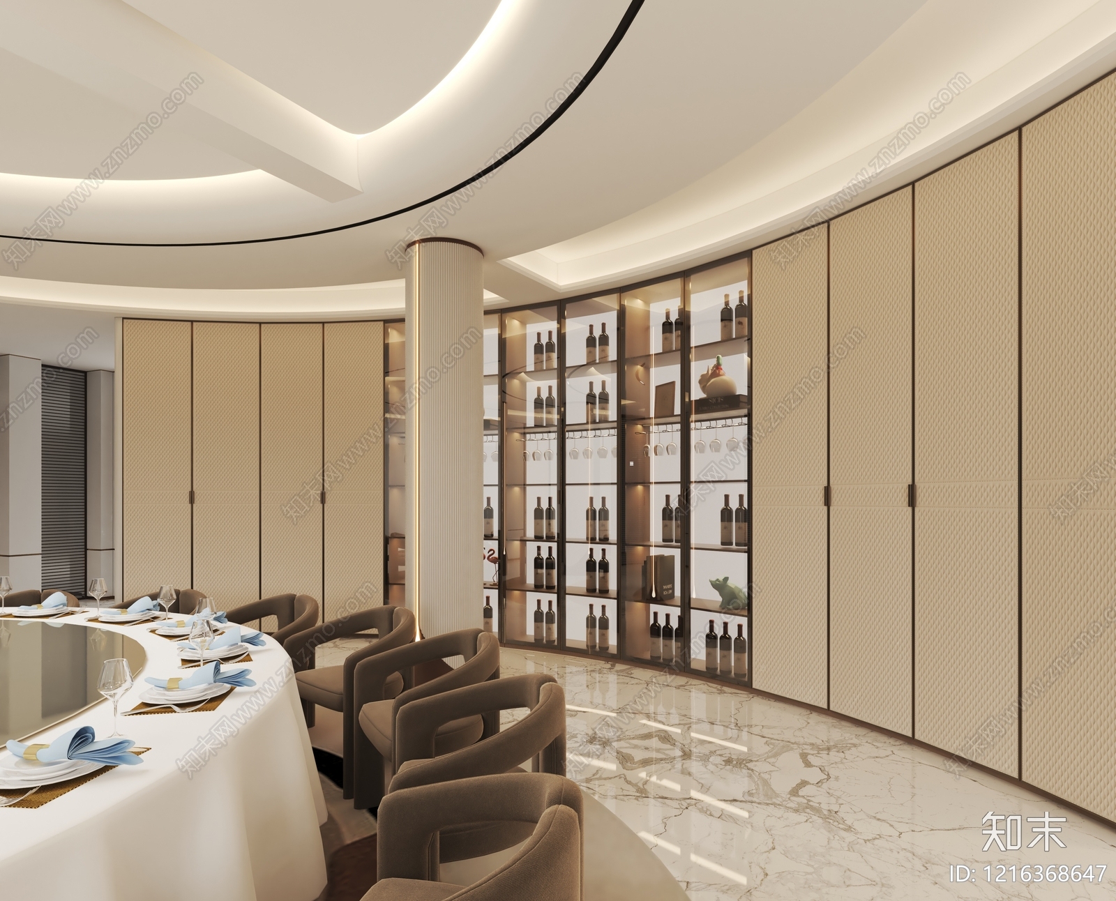 现代轻奢别墅餐厅3D模型下载【ID:1216368647】