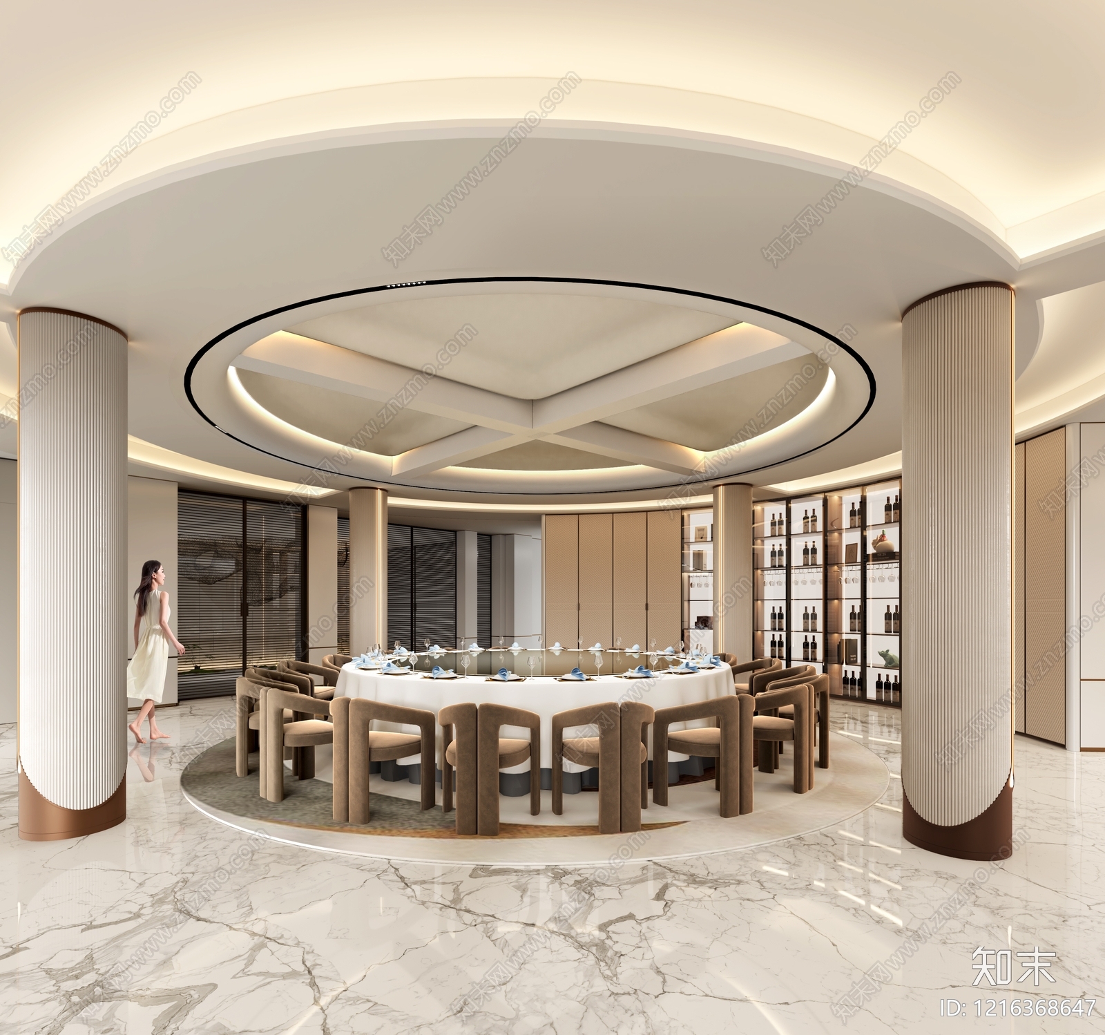 现代轻奢别墅餐厅3D模型下载【ID:1216368647】
