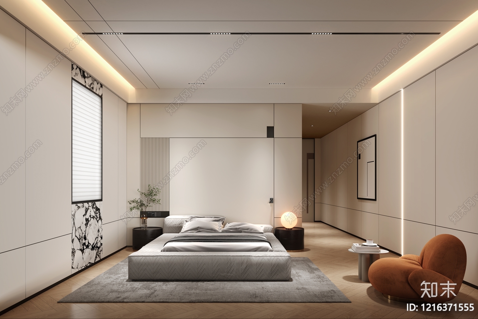 现代极简主卧3D模型下载【ID:1216371555】