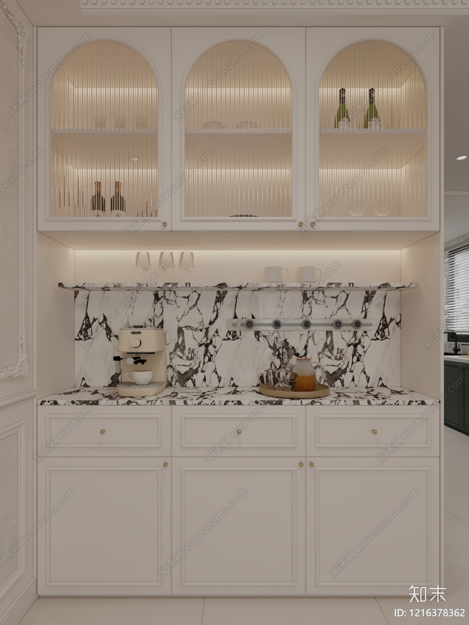 法式奶油风餐边柜3D模型下载【ID:1216378362】