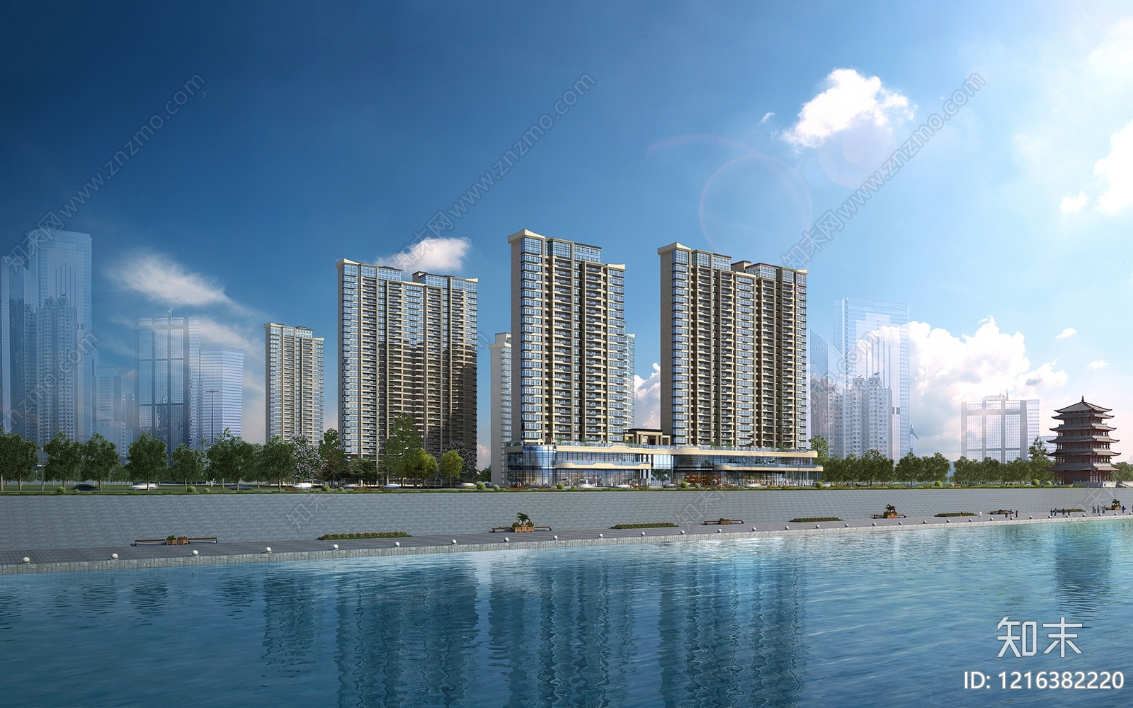现代主义小高层住宅楼3D模型下载【ID:1216382220】