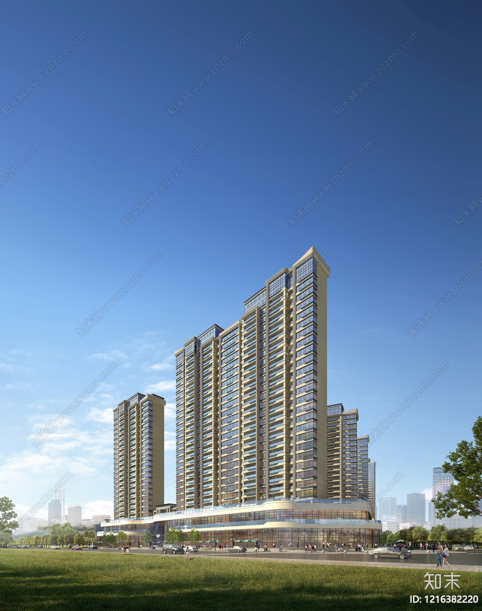 现代主义小高层住宅楼3D模型下载【ID:1216382220】