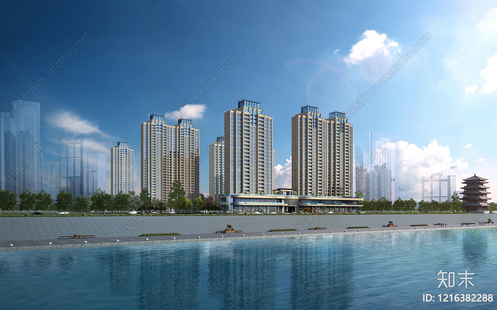 现代主义小高层住宅楼3D模型下载【ID:1216382288】