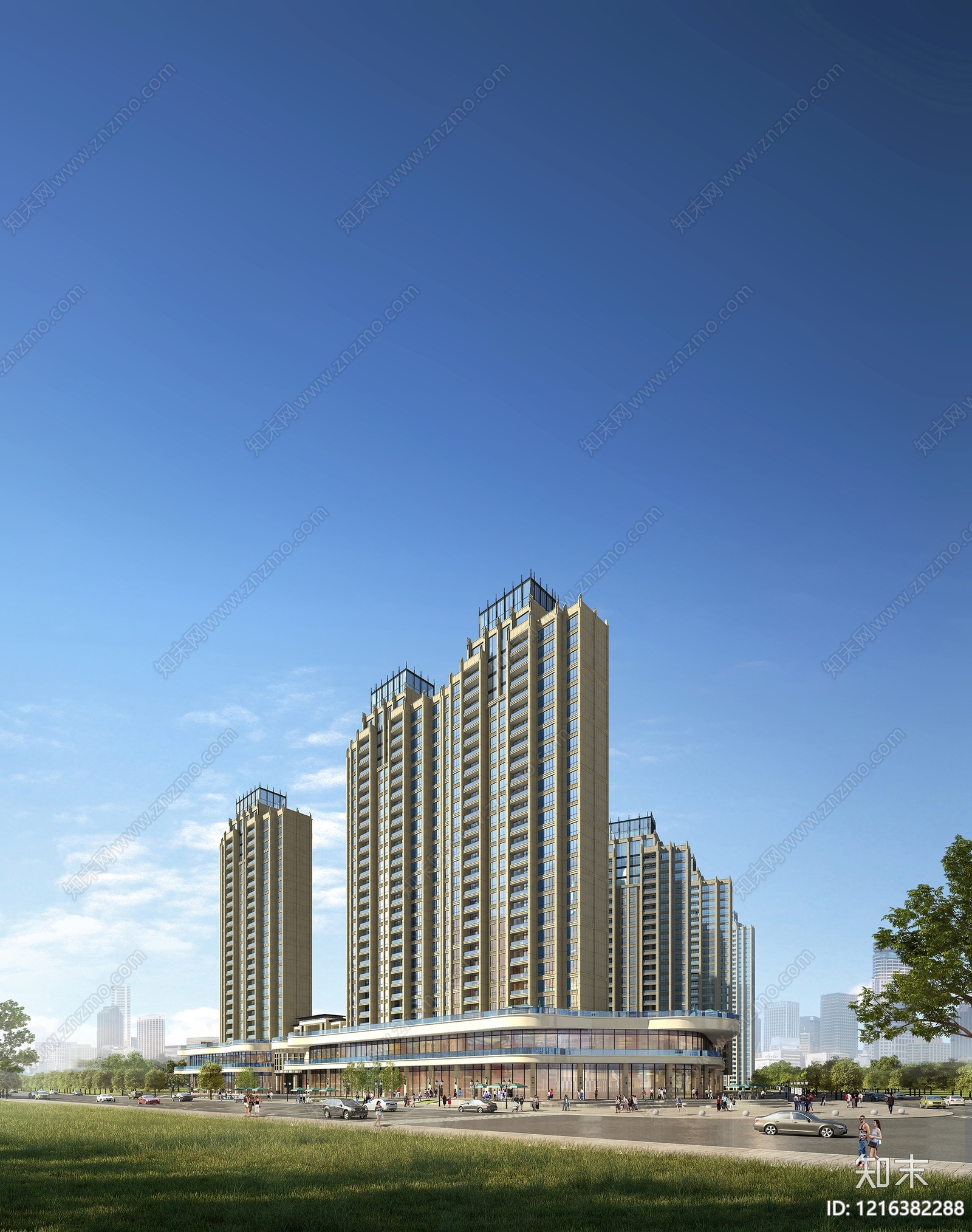 现代主义小高层住宅楼3D模型下载【ID:1216382288】