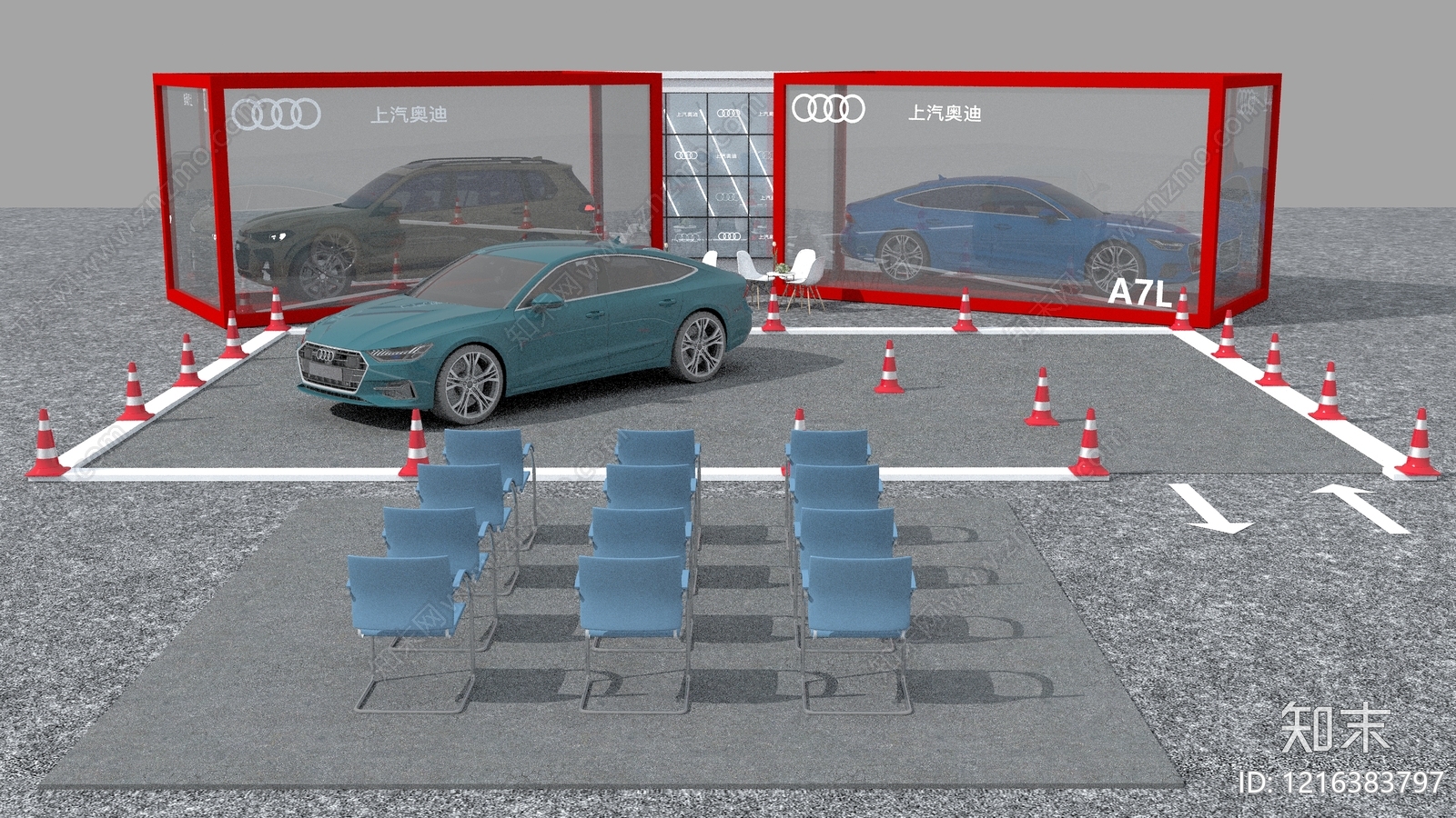 现代简约汽车展台3D模型渲染效果图