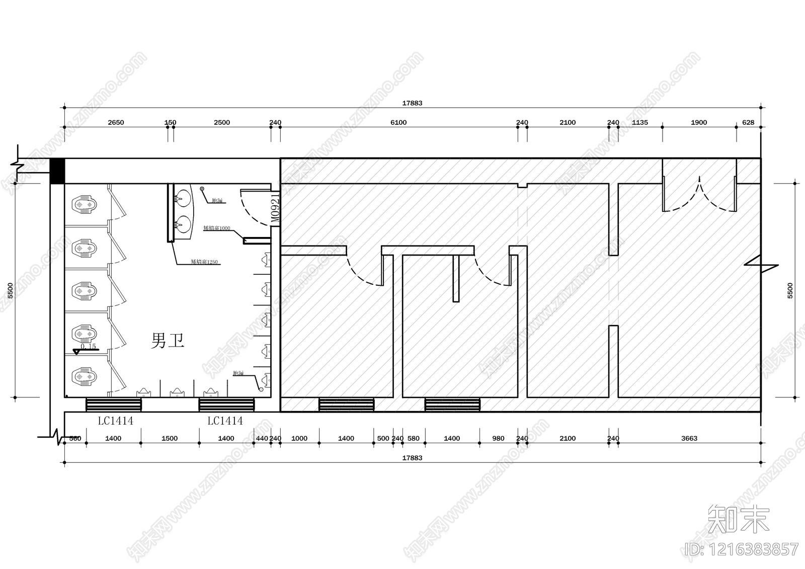 现代公共卫生间施工图下载【ID:1216383857】